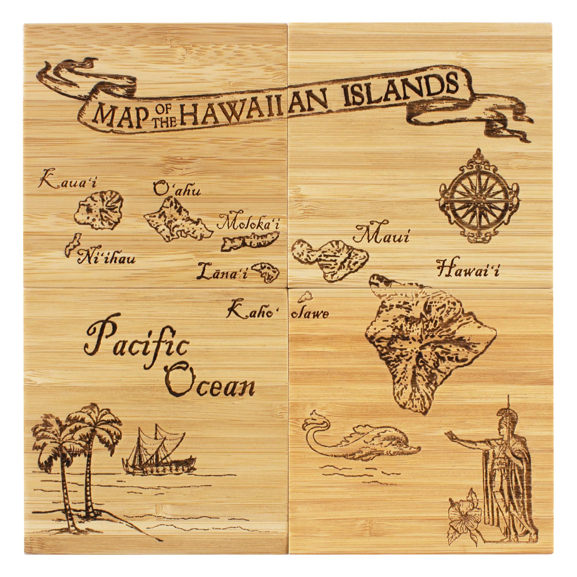 Totally Bamboo Hawaii State Puzzle 4 Piece Bamboo Coaster Set with Case