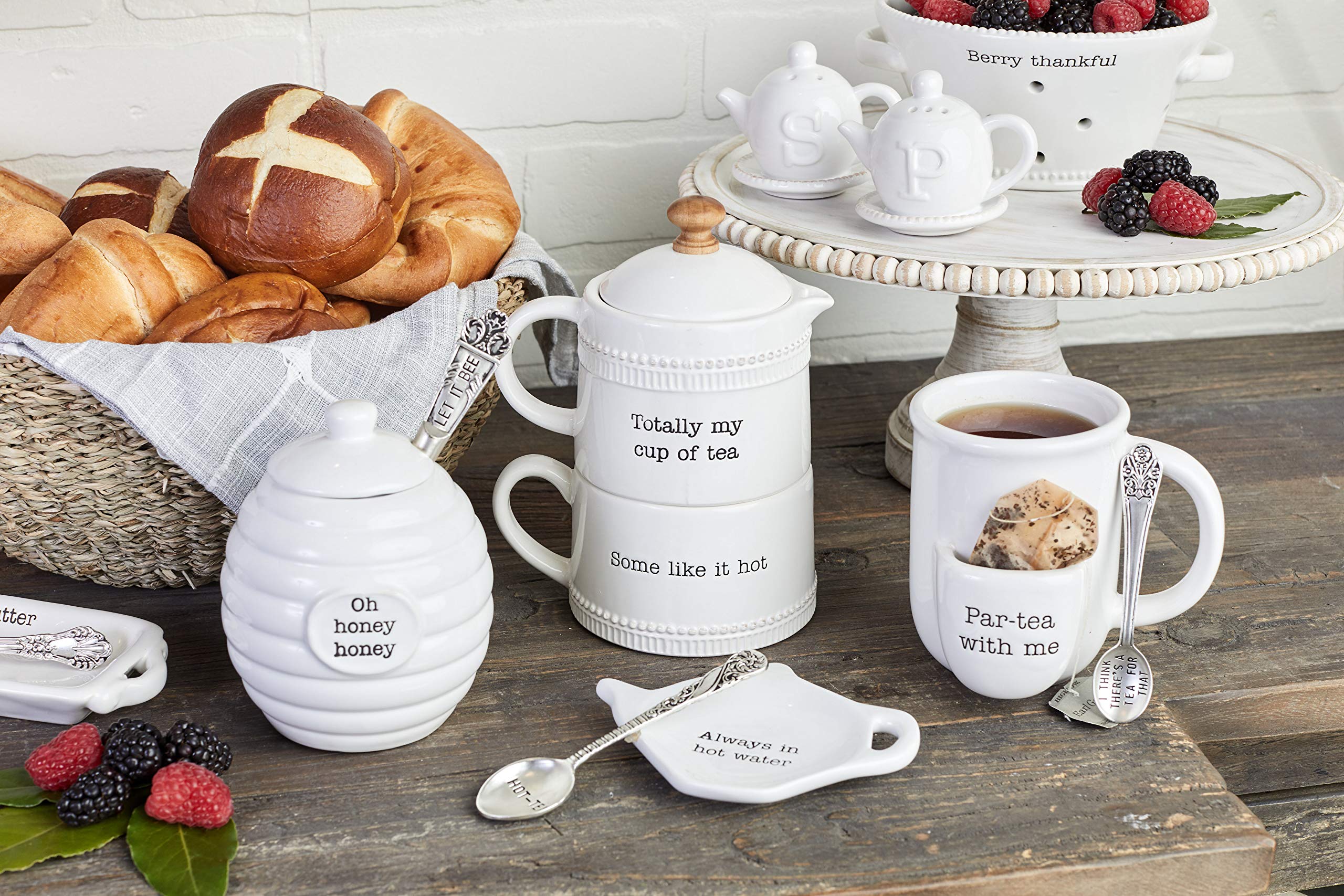 Mud Pie Honey Pot Serving Set, 4X3, White