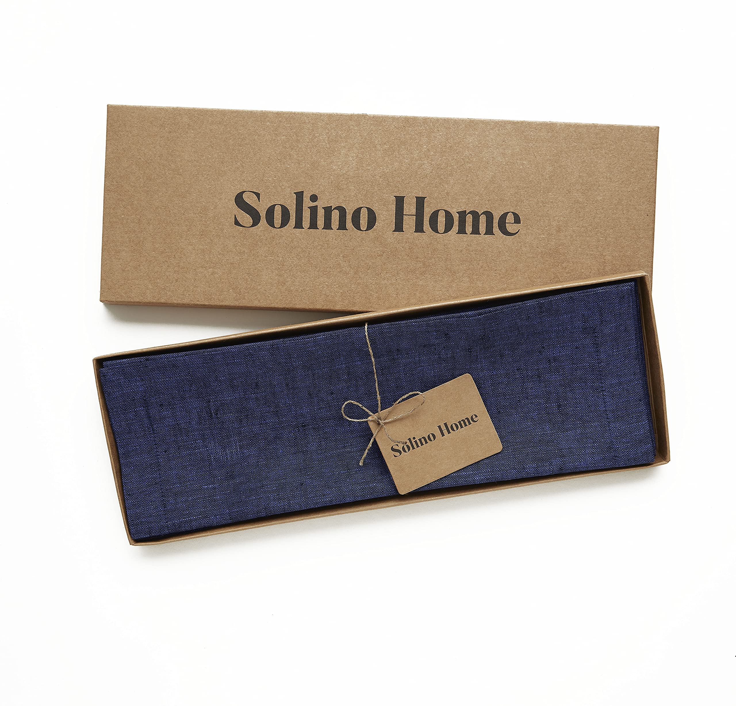 Solino Home Linen Placemats 19'' L X 14'' W Inch - 100% Pure Linen Chambray Navy Cloth Placemats Set Of 4 - Athena, Washable Fab