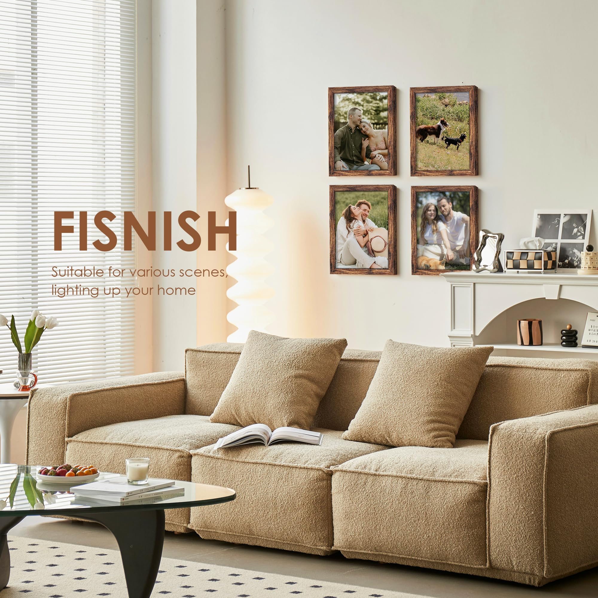 Fisnish 6x8 Picture Frame 5 Pack, Classic Brown Photo Frame for Hanging or Tabletop Display