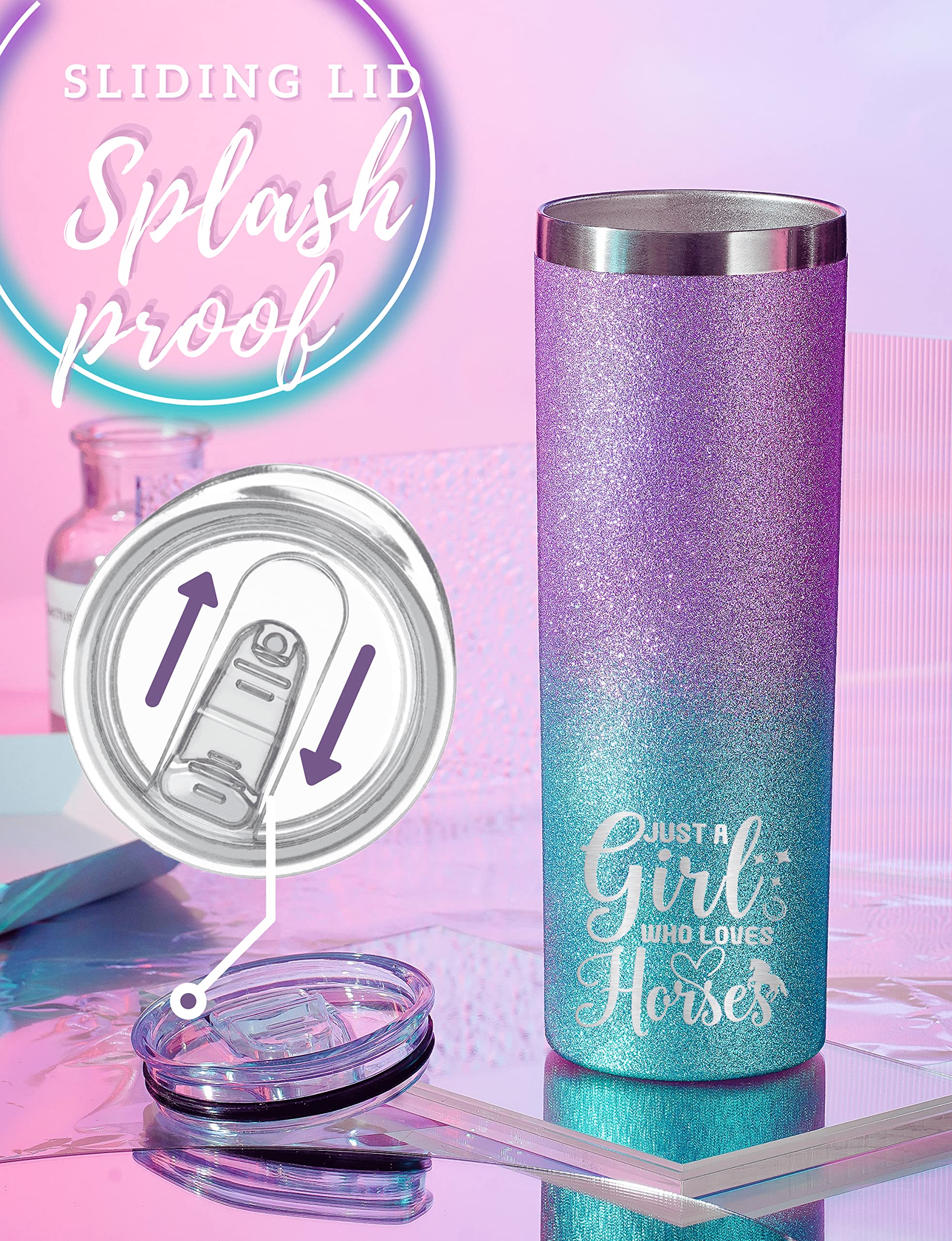 Onebttl Horse Gifts For Girls, Women, Horse Lovers, Insulated Stainless Steel Water Tumbler With Lids And Straws, For Equestrian