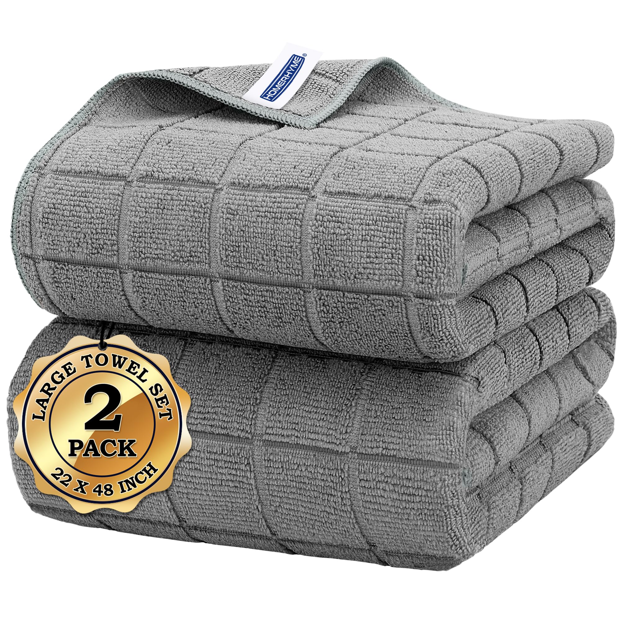 Homerhyme Microfiber Bath Towels 2 Pack (22'' X 48'') - Lightweight Quick Dry Microfiber Hand Towels, Soft Absorbent Gym Towels