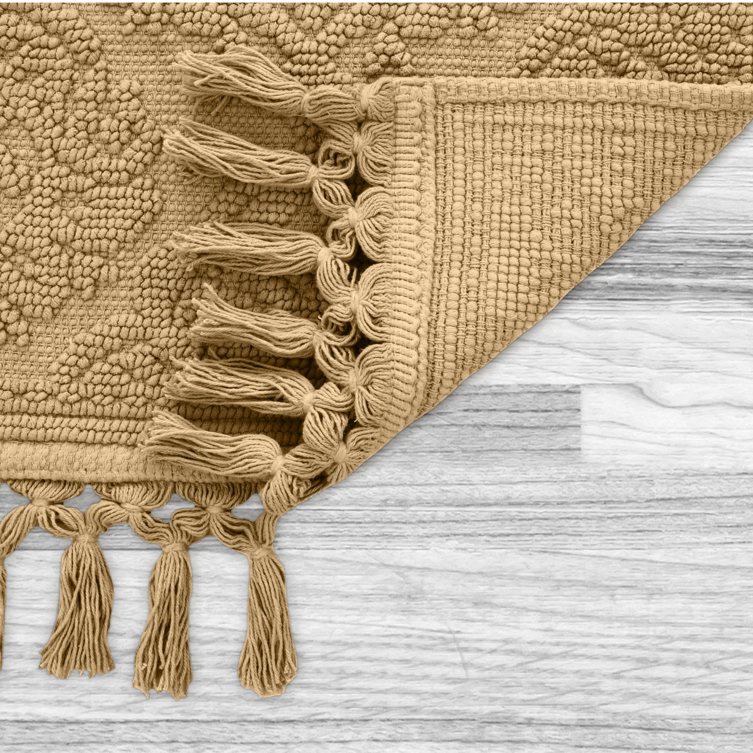 Jean Pierre - Ricardo Bath Mat, Woven Fringe Bathroom Rugs, 100% Cotton, Premium Bathroom Decor - Measures 17'' X 31'' - Linen