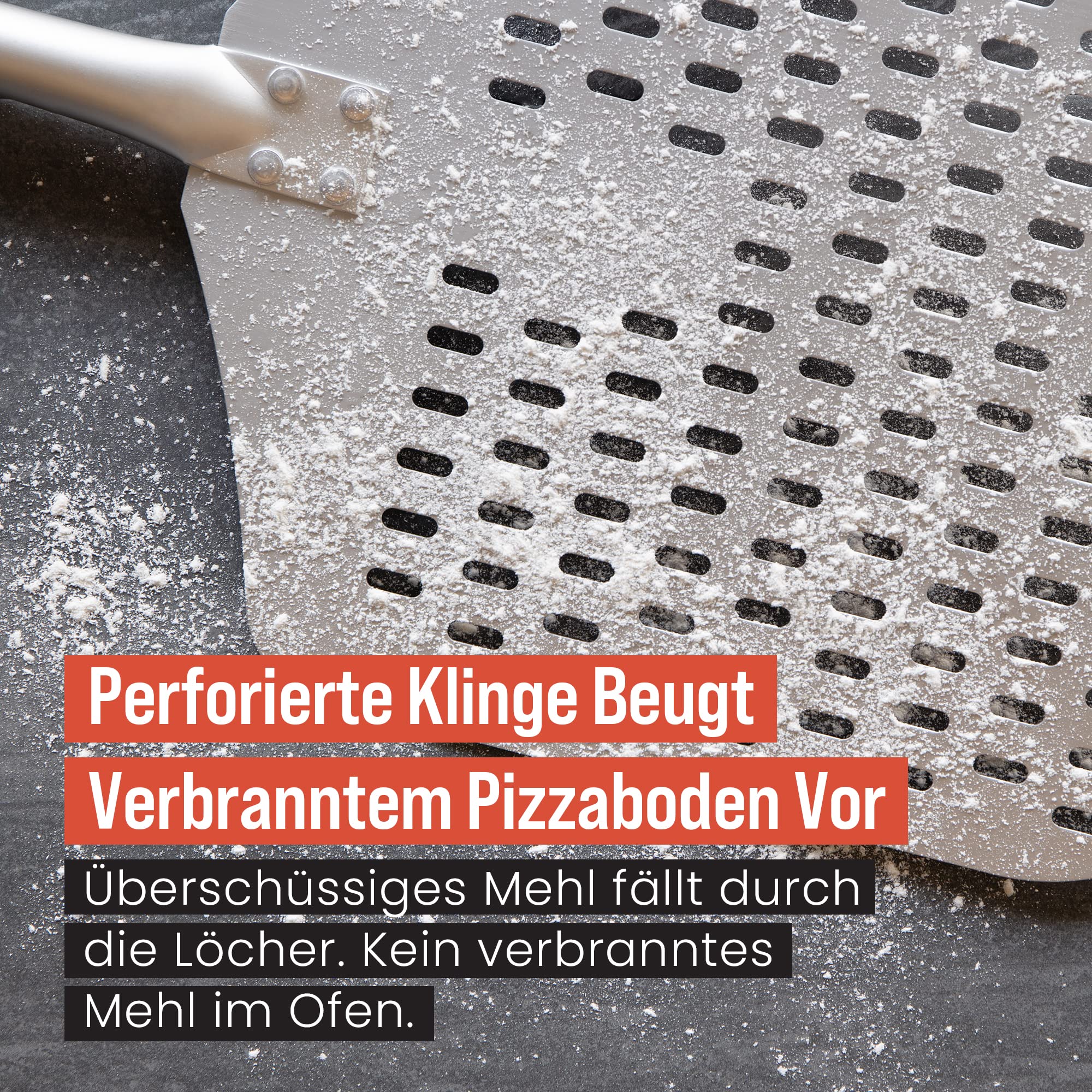 chef Pomodoro Perforated Aluminum Long Extendable Pizza Peel  12 x 14-Inch  with Detachable Wood 49-Inch Handle for Easy Storage  gourmet Luxury Pizza Paddle for Baking Homemade Pizza Bread