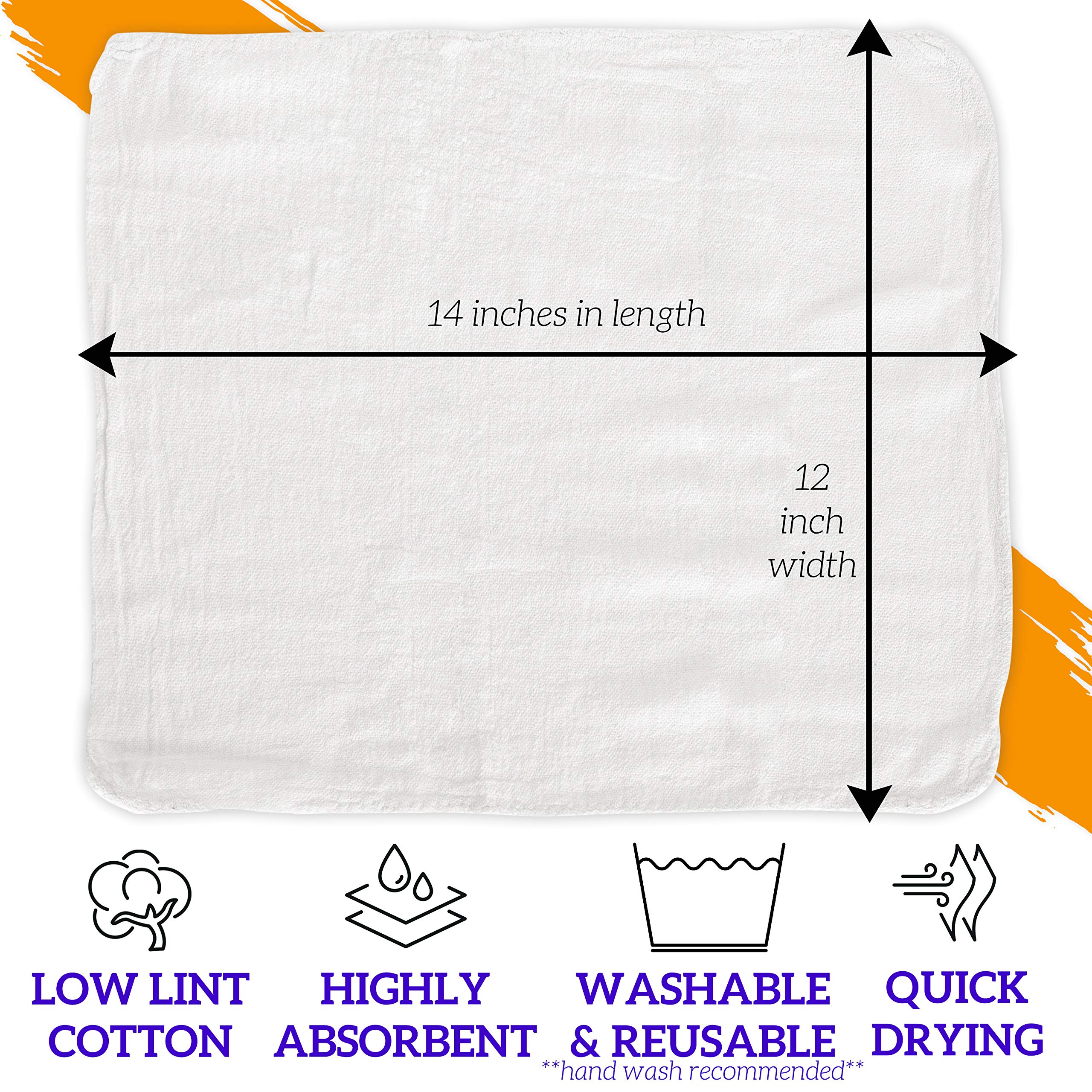 Green Lifestyle White Shop Towels 12X14, 600 Pack, 100% Cotton Super Absorbent & Durable Shop Rags, Reusable Shop Rags Bulk, Mul