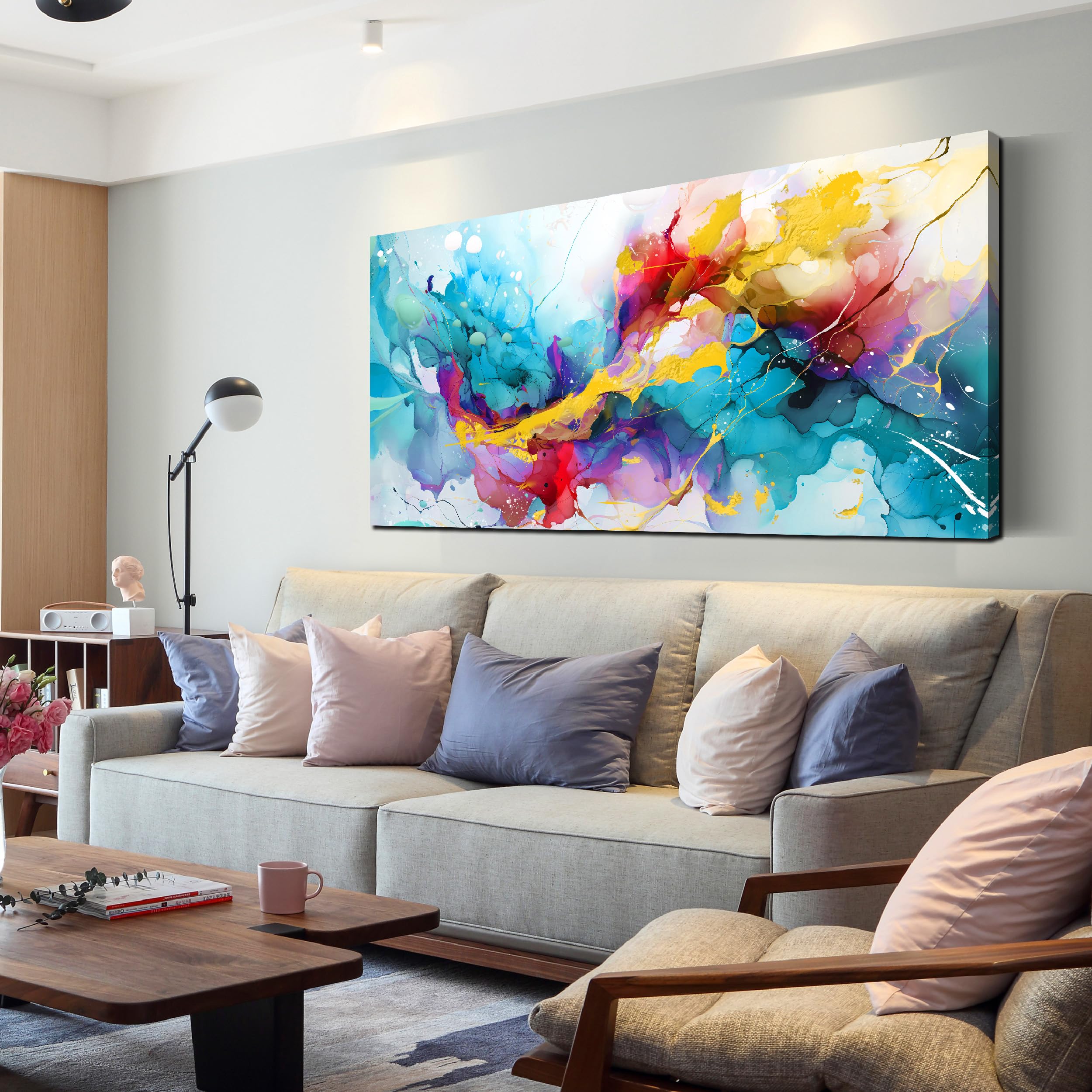 Laotoart Abstract Canvas Wall-Art For Living Room - Colorful Wall Art Bedroom Office Artwork Wall Decor Ready To Hang Size 24''
