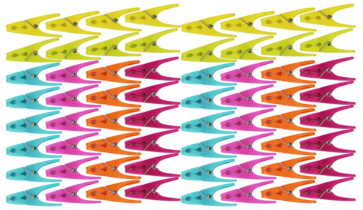 64 Plastic Clothespins W/ 6 Bright Colors - Clothes Pin, Laundry, Bag ...