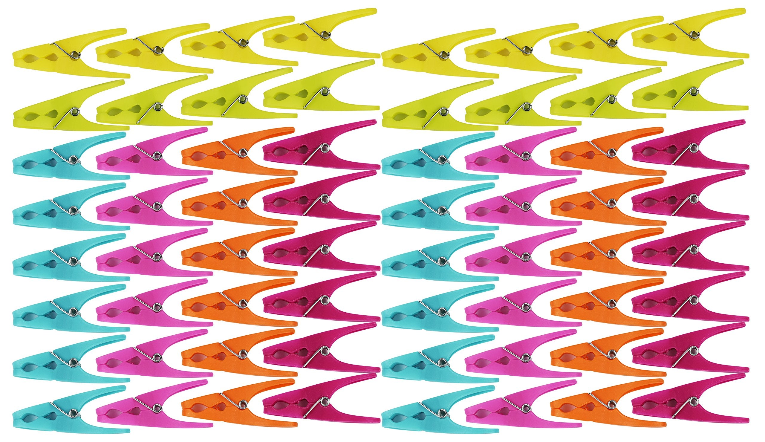 64 Plastic Clothespins W/ 6 Bright Colors - Clothes Pin, Laundry, Bag Clip, Chip Clip, Sealer, Ect.