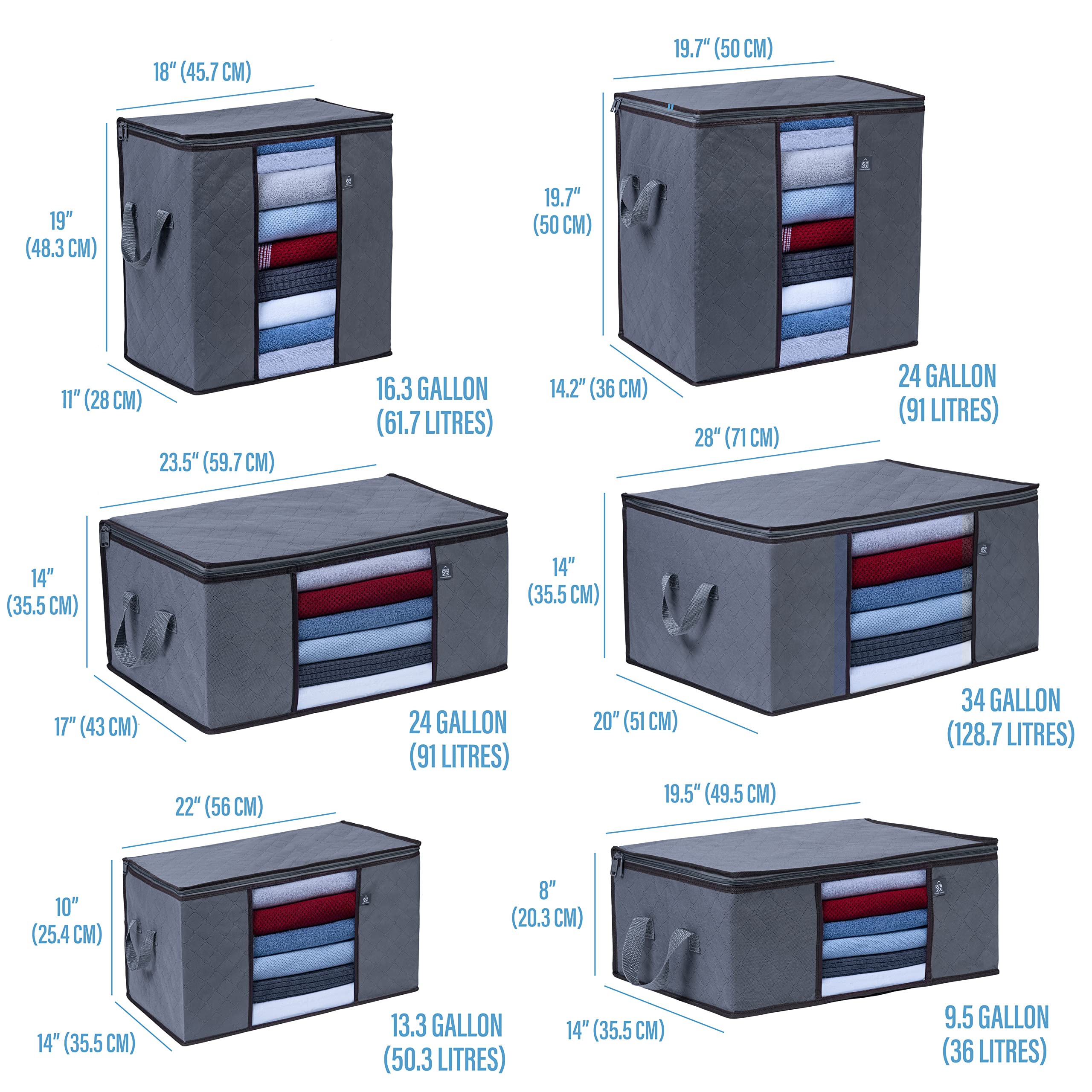 VENO 3 Pack Large Clothes Storage Bag Organizer with Reinforced Handle Thick Fabric for Comforters, Blankets, Bedding, Foldable