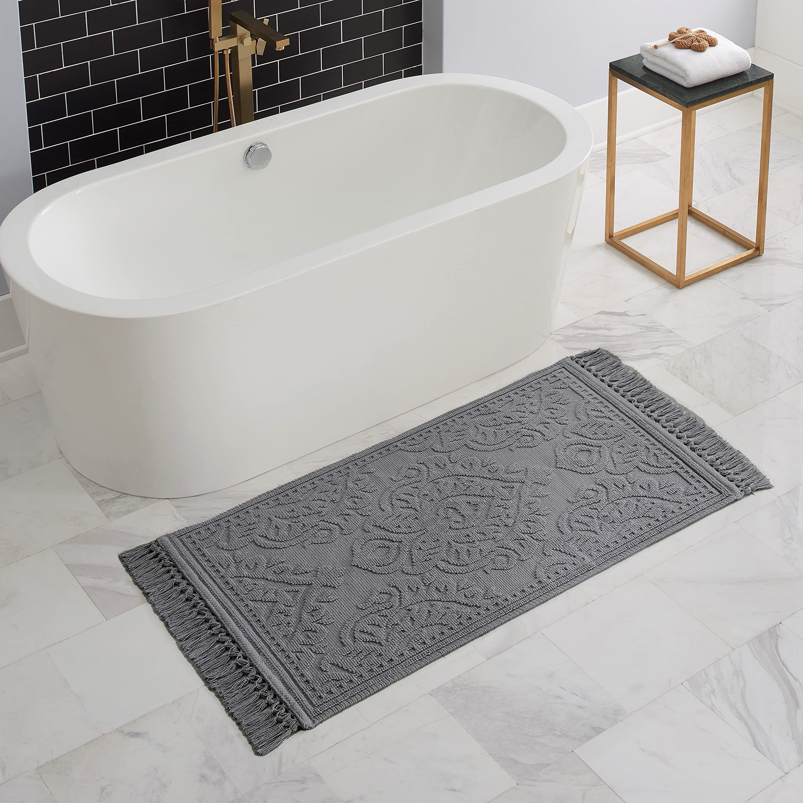 Jean Pierre - Ricardo Bath Mat, Woven Fringe Bathroom Rugs, 100% Cotton, Premium Bathroom Decor - Measures 27'' X 52'' - Dark Gr