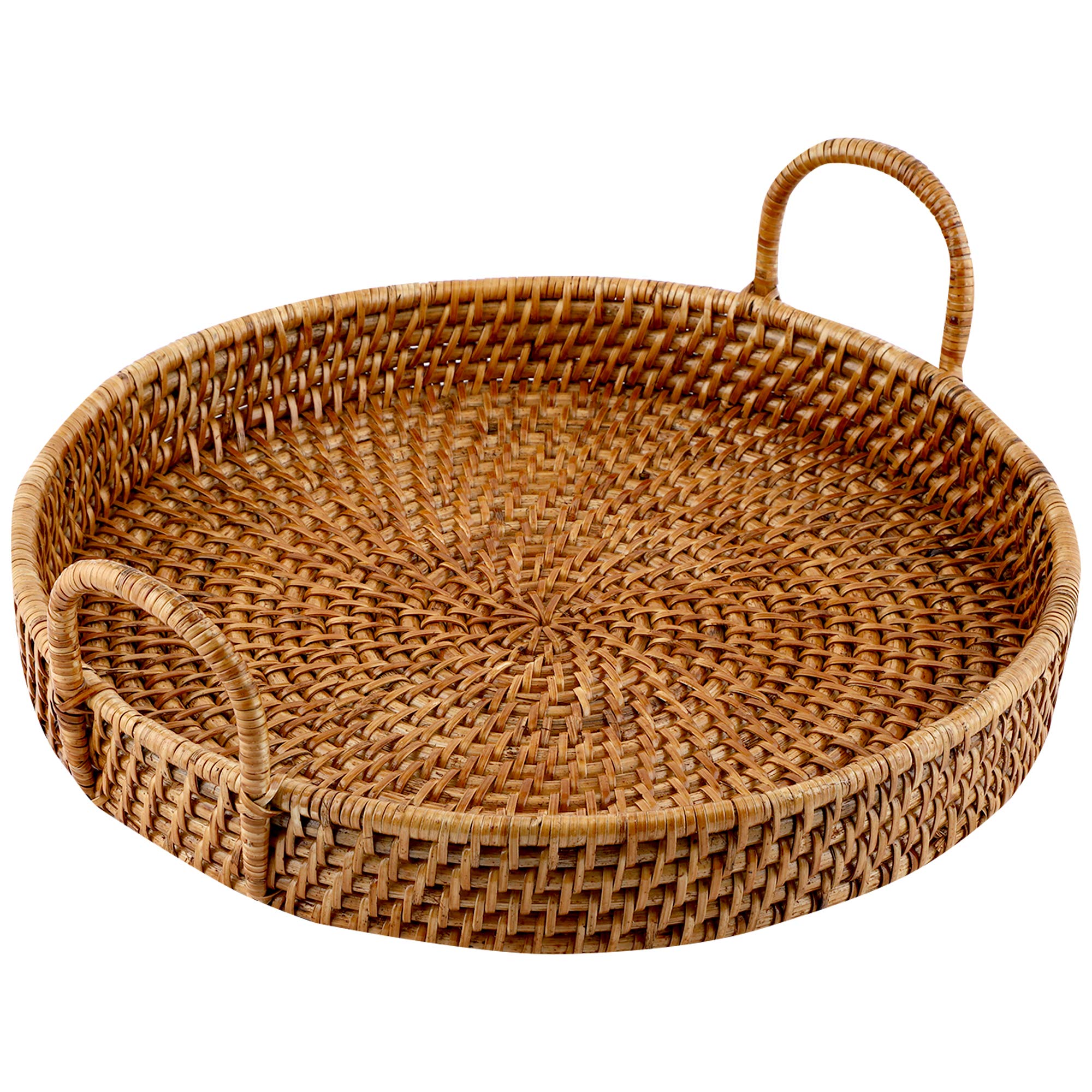 AKWAY Wicker Serving Tray Wooden Serving Tray For Home | Dining Table Decorative Round Shape Trays | Serving Tray For Party Gues