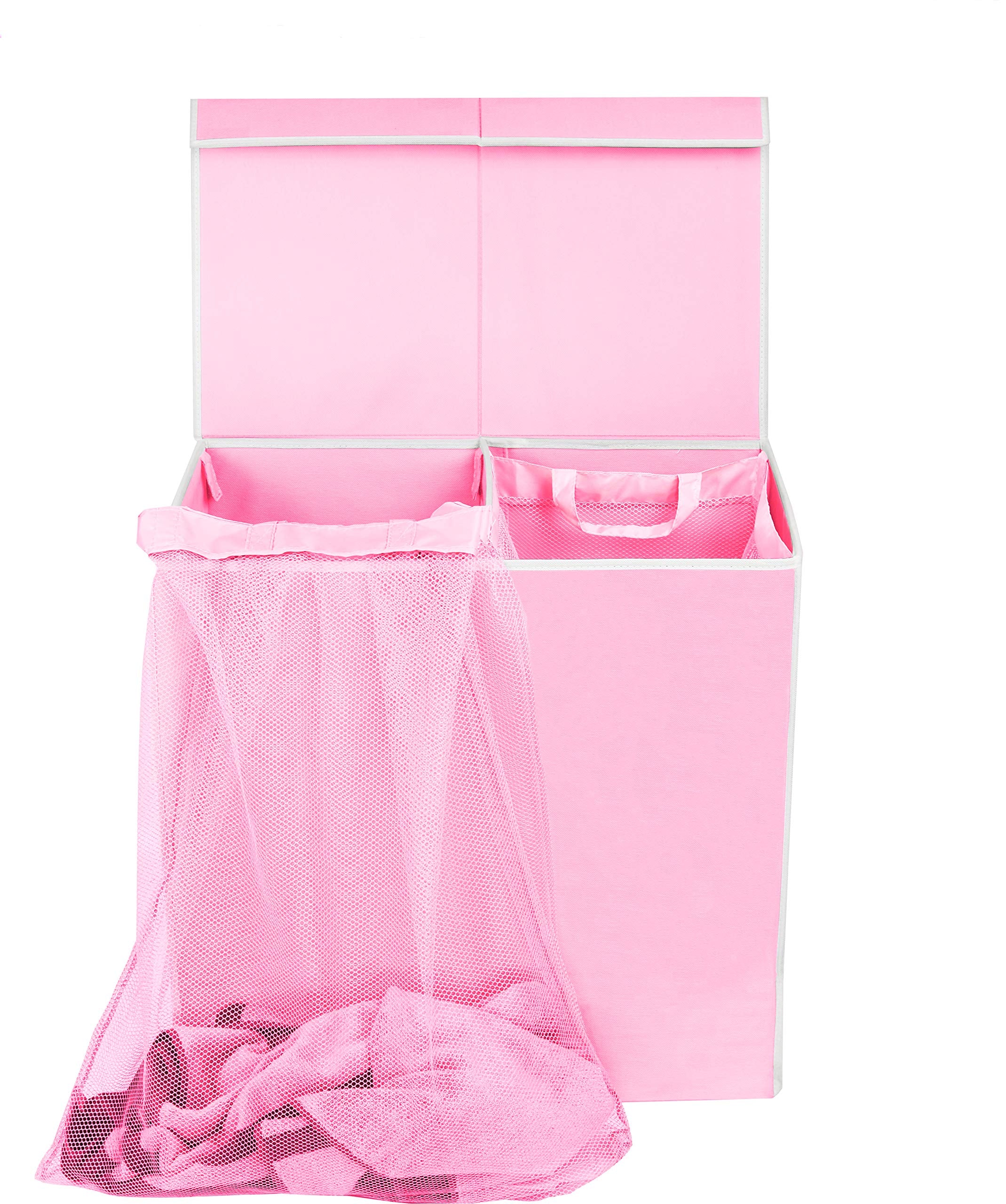 Simple Houseware Double Laundry Hamper With Lid And Removable Bags, Pink