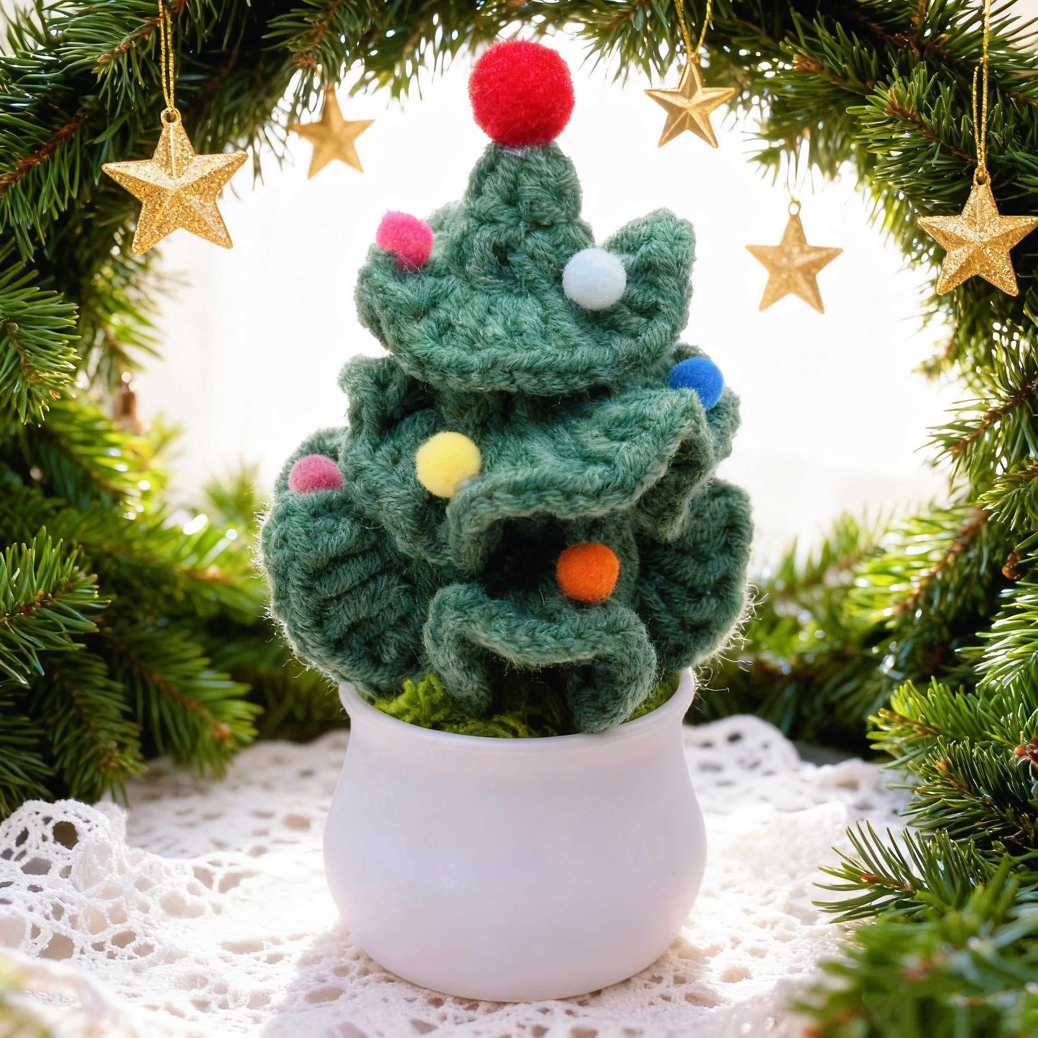 Handmade Crochet Christmas Tree - Cute Knit Mini Tabletop Decor, Sustainable Eco-Friendly Gift for Friends, Holiday Home & Offic