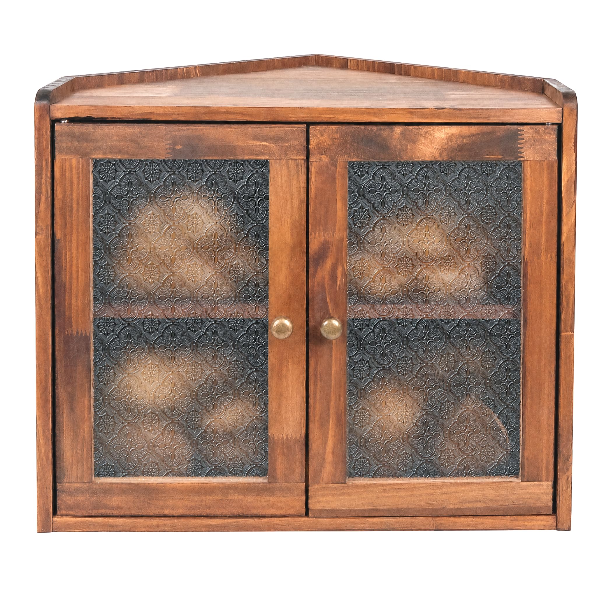 Sunhoo Corner Bread Box for Kitchen Countertop, Wooden 2Tier Bin, Brown