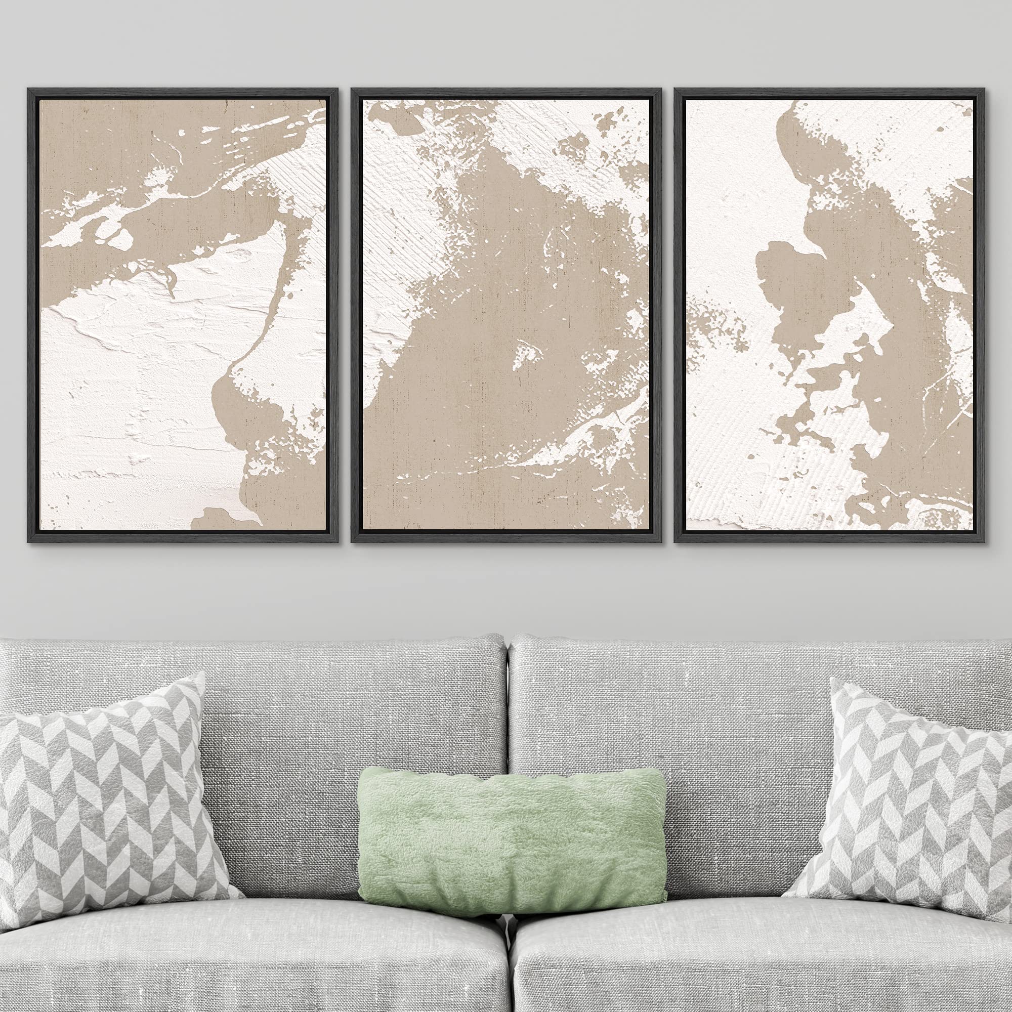 Signwin Framed Canvas Print Wall Art Set Pastel Tan Pain Stroke Variety Abstract Shapes Illustrations Modern Art Decorative Nord