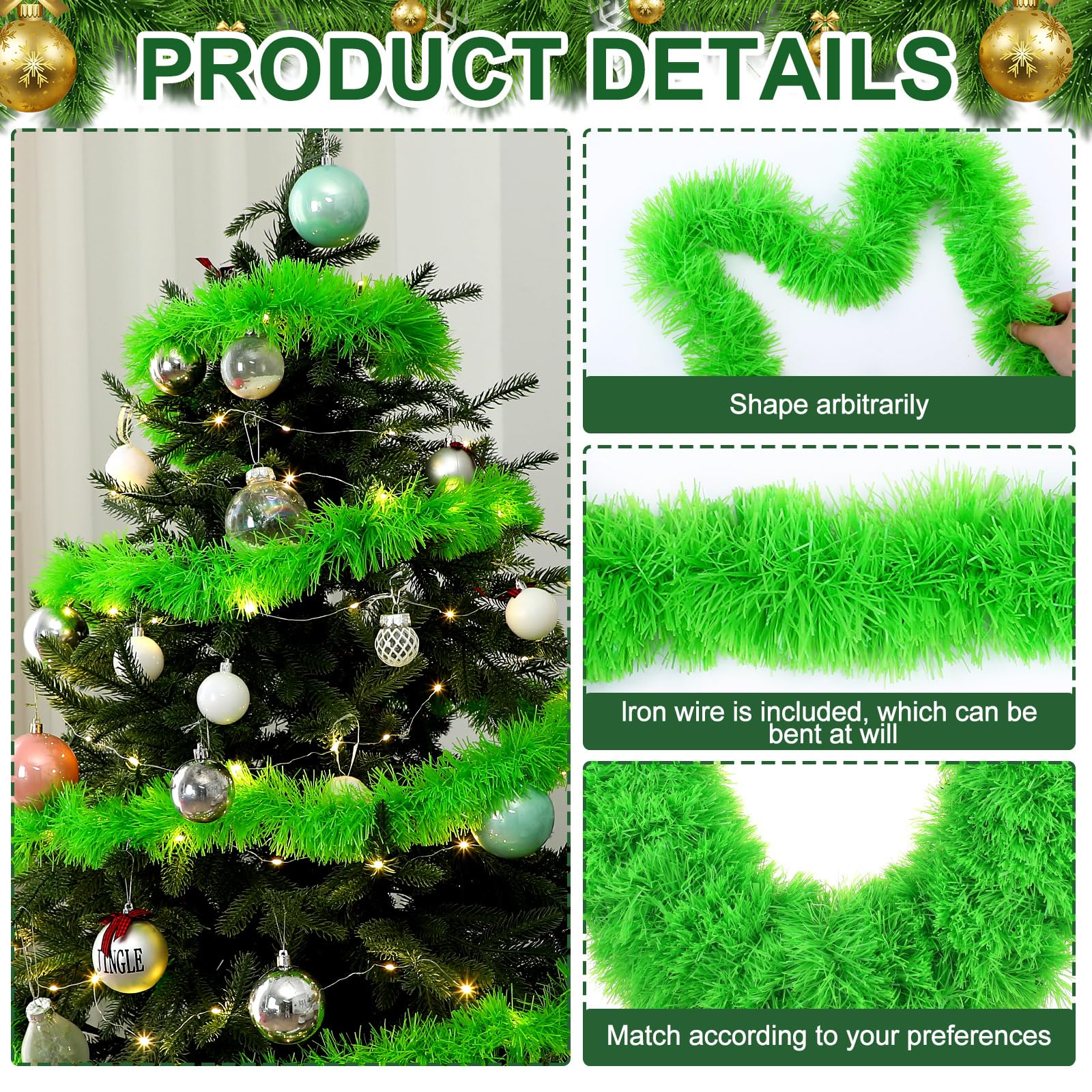 Yuxung 4 Pack Total 262 ft Lime Green Christmas Garland Non Lit Artificial Greenery Pine Garland Christmas Decorations Soft Holi