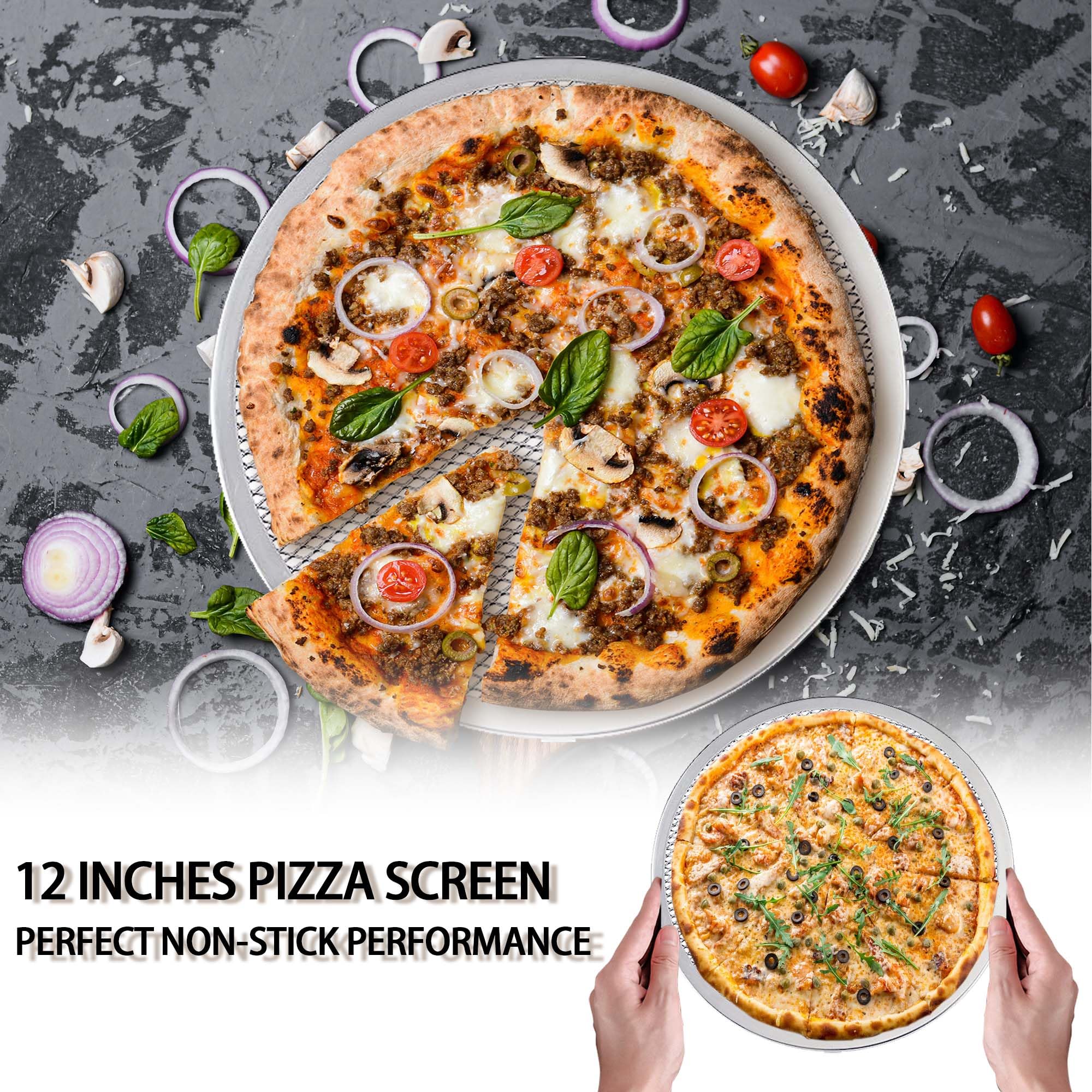 Yeuikerr 2 Pack 12 Inch Pizza Screen Non-Stick Bakeware Baking Screen, Aluminum Pizza Pan With Holes Pizza Mesh, Seamless