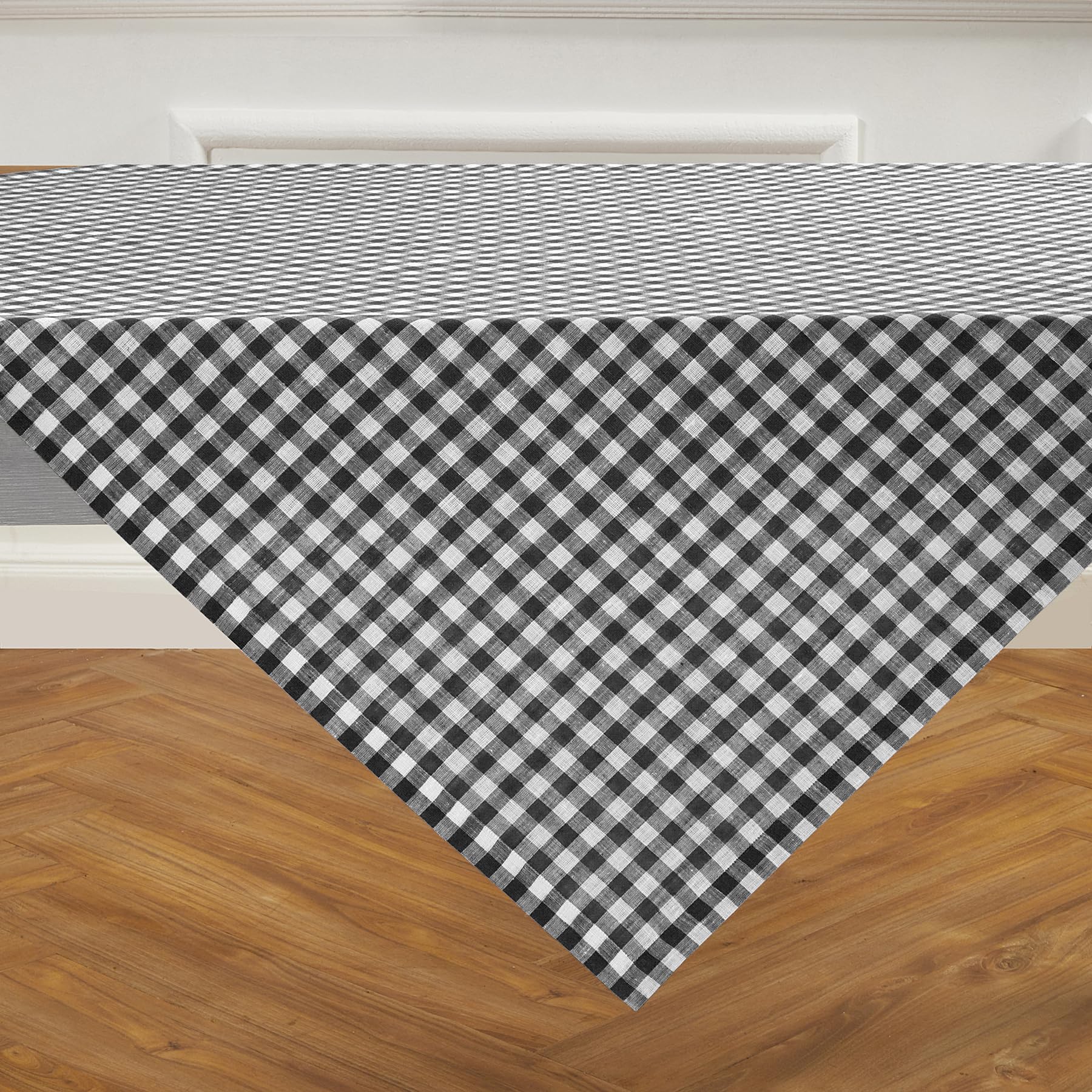 Solino Home Check Linen Square Tablecloth 52 X 52 Inch - 100% Pure Linen Black Plaid Table Throw - Gingham Check, Machine Washab