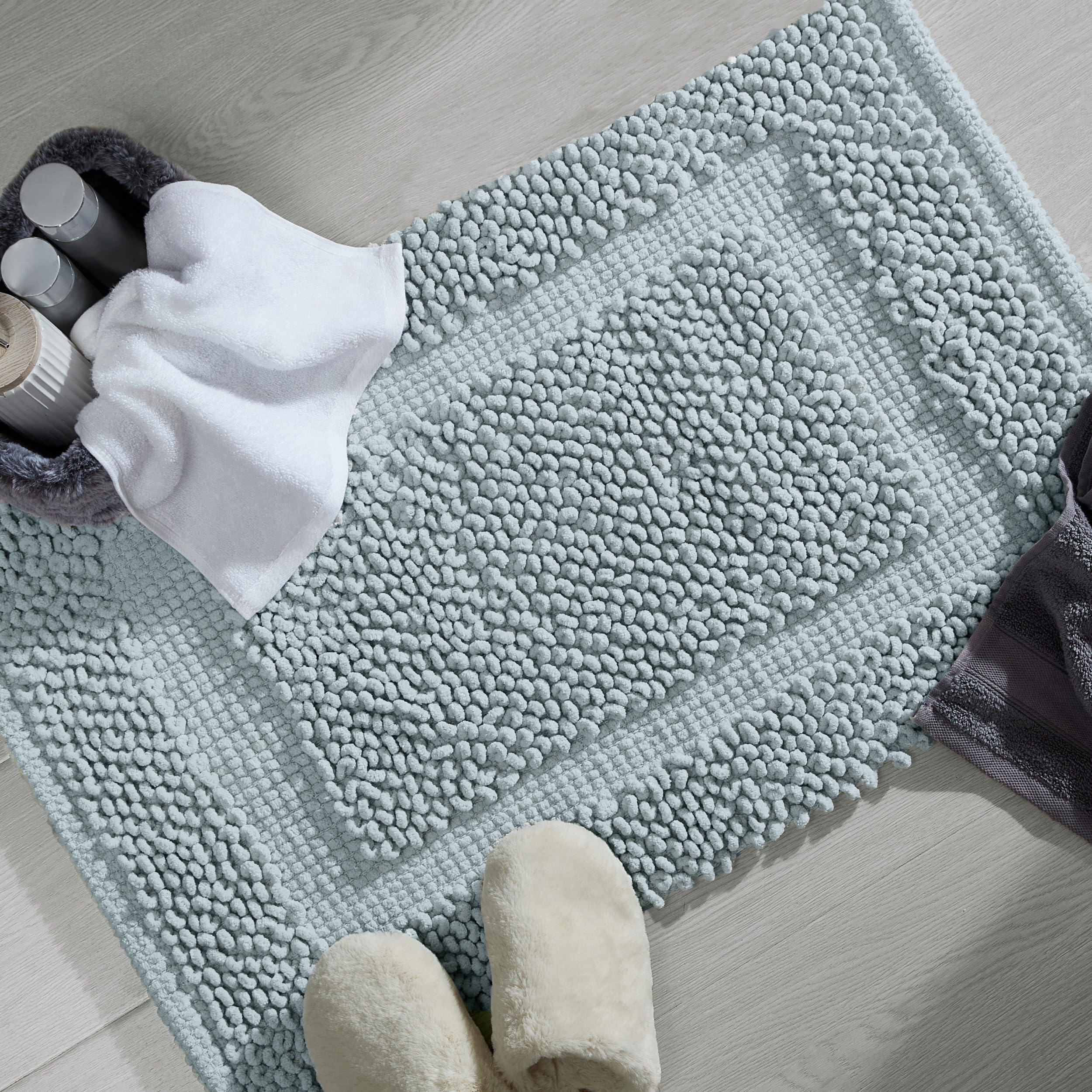 Jean Pierre New York 100% Chenille Cotton Skid Resistant Plush Bath Mat - 20''X32'' Bathroom Rug - Light Blue