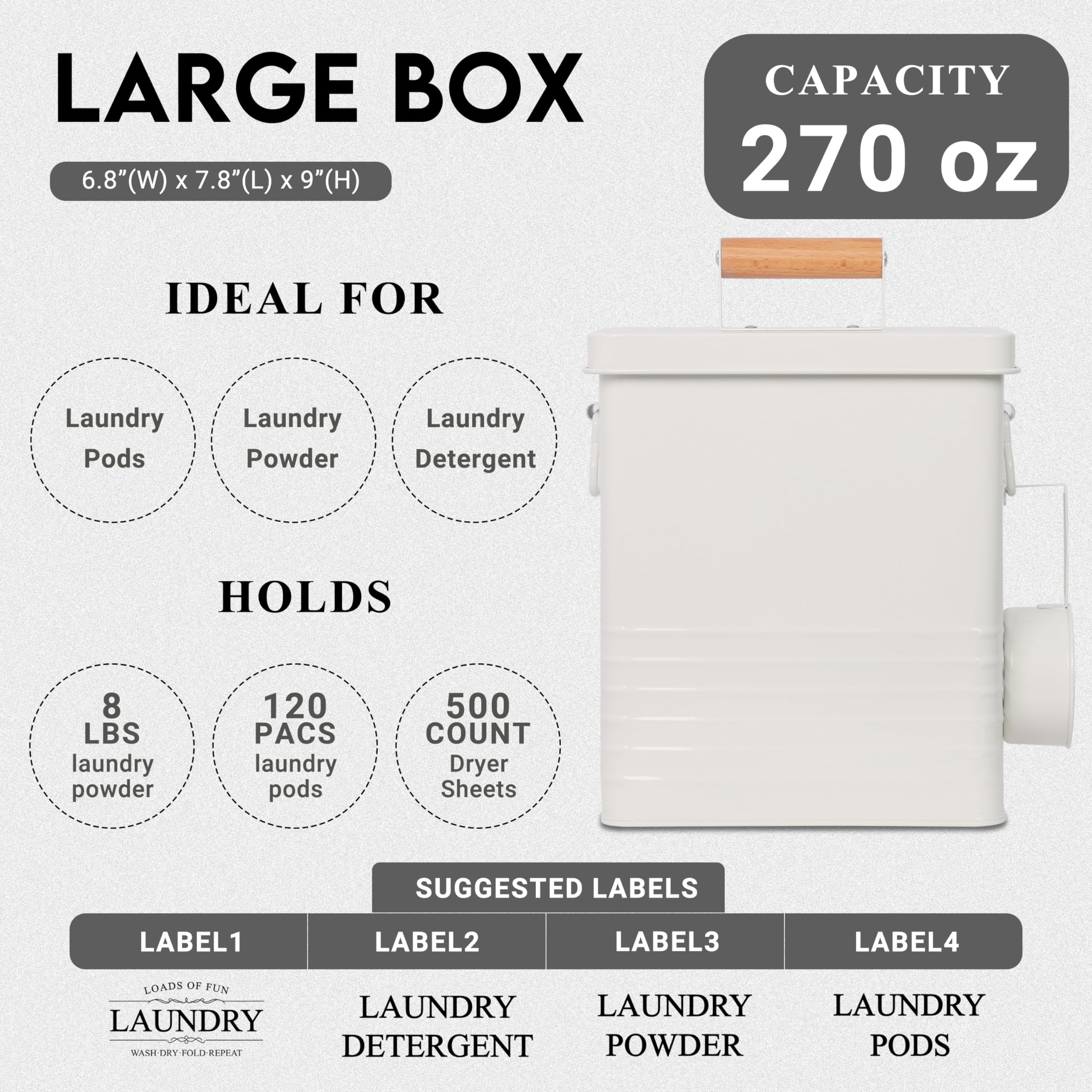ZOES HOMEWARE 3-Set Laundry Room Organization and Storage  Modern Farmhouse Laundry Room Decor  Laundry Container for Organizing Laundry Pods  Laundry Powder  Dryer Sheets  Dryer Balls