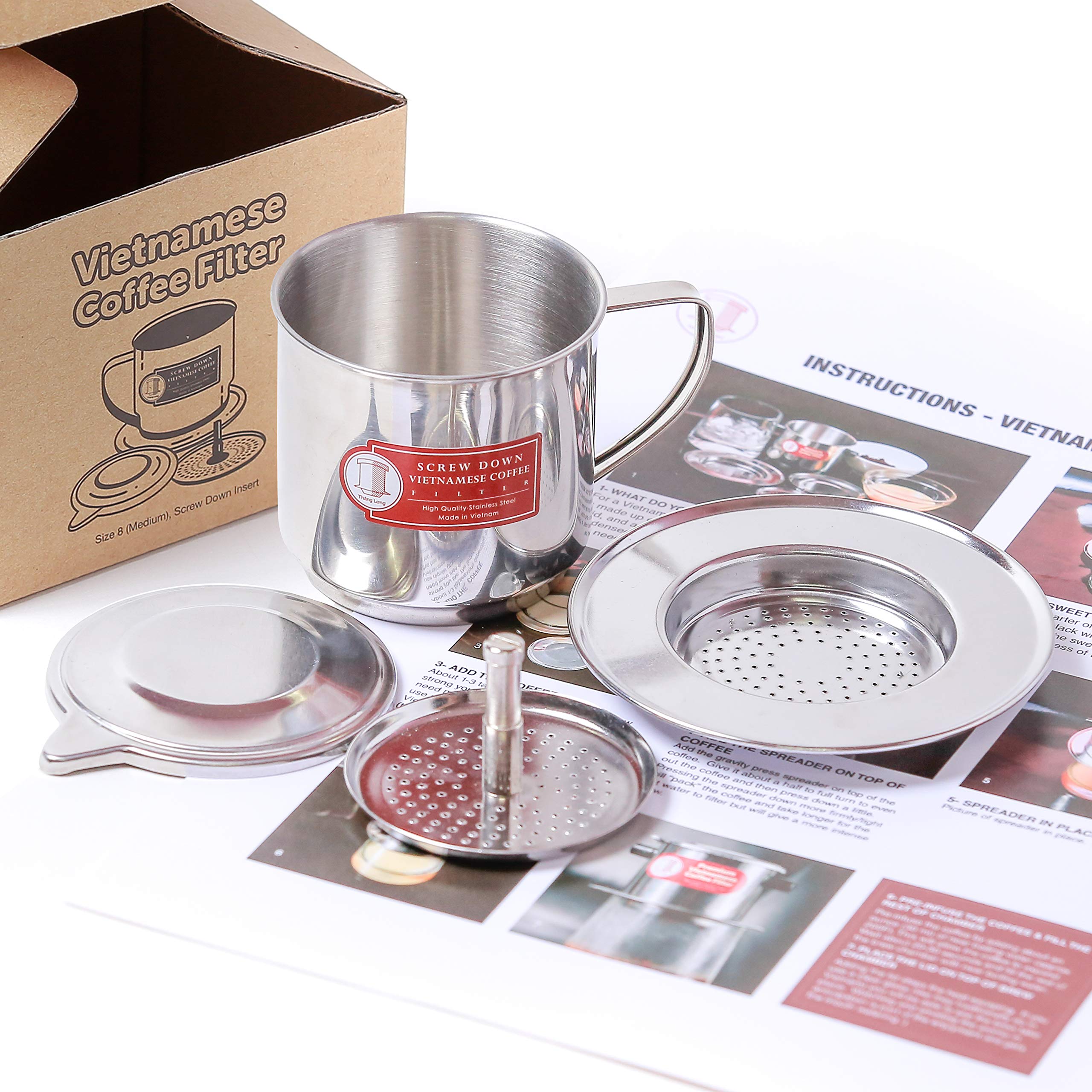 Thang Long Vietnamese Coffee Filter Maker Press. Screw Down Phin Made In Vietnam. Authentic (1, Medium (8 Oz))