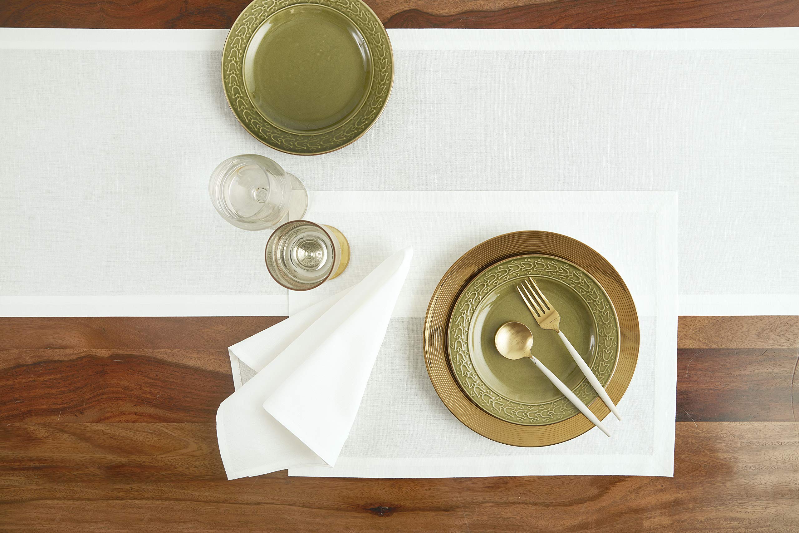 Solino Home White Placemats Set Of 6 - Cotton Linen Cloth Placemats 19 '' L X 14 '' W Inch - Machine Washable Fabric Placemats F