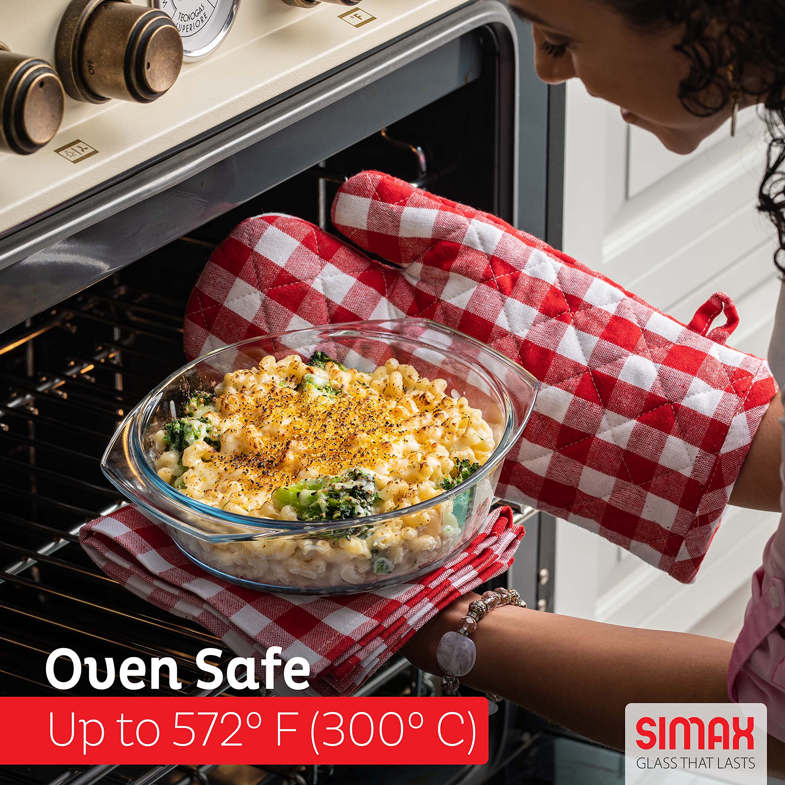 Simax Round Glass Casserole Dish, Clear Glass Round Casserole Dish With Lid And Handles, Covered Bowl For Cooking, Baking, Servi