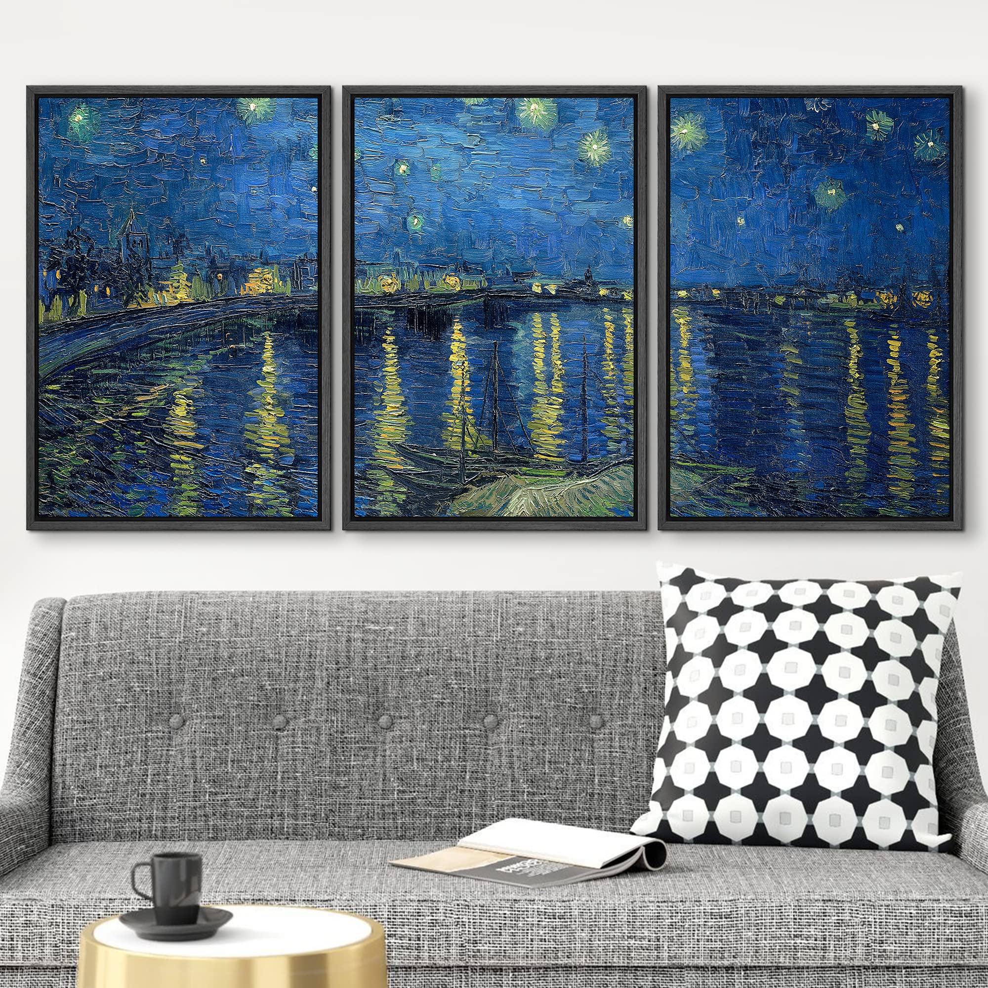 Wall26 Framed Canvas Print Wall Art Set Starry Night Over The Rhone By Vincent Van Gogh Nature Wilderness Illustrations Fine Art