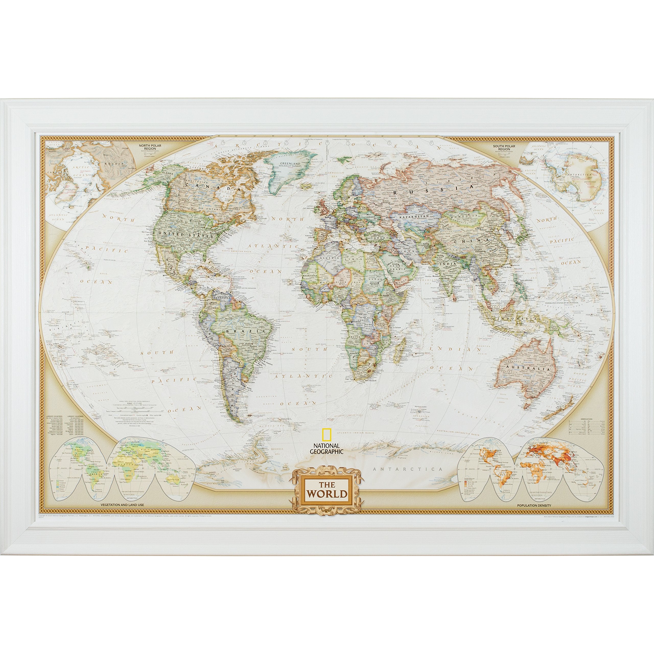 Craig Frames Wayfarer, Executive World Push Pin Travel Map, Textured White Frame And Pins, 24 By 36-Inch