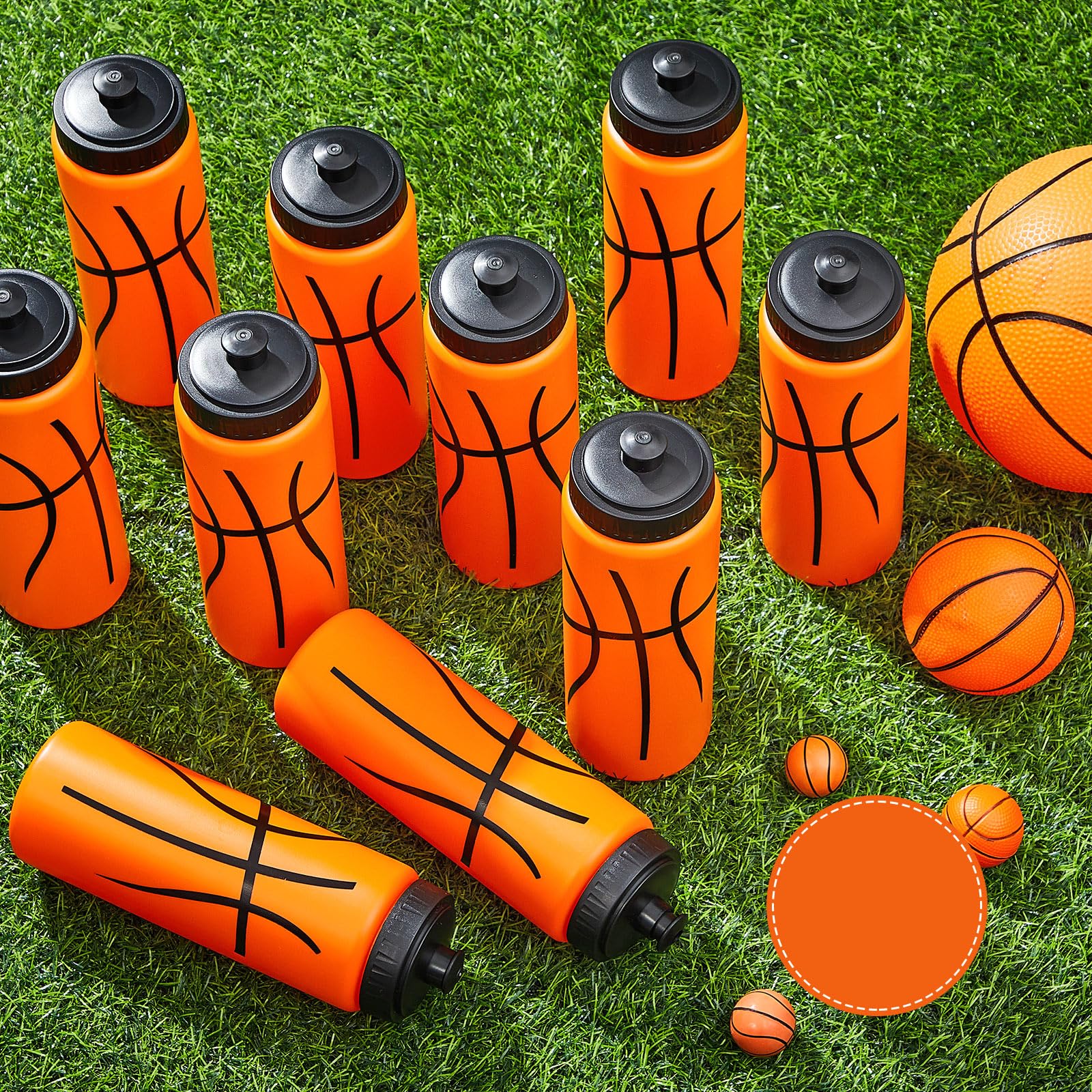 Yaomiao 24 Pcs Basketball Water Bottle 20 oz Reusable Bpa Free Squeeze Easy Carry Leak Proof for Team Sports Basketball Stuff Pa
