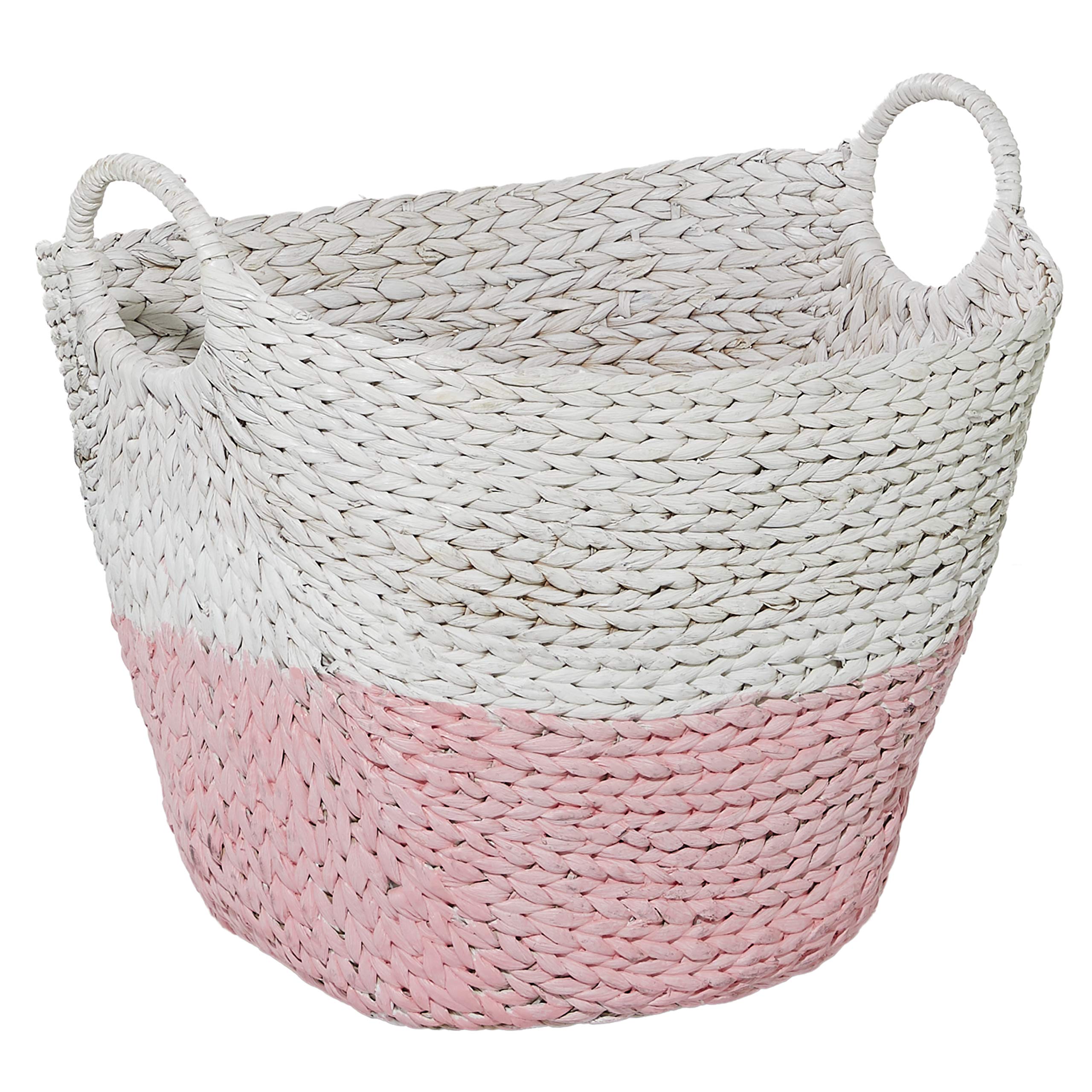 Deco 79 Storage Basket, 21'' X 17'' X 19'', White/Pink