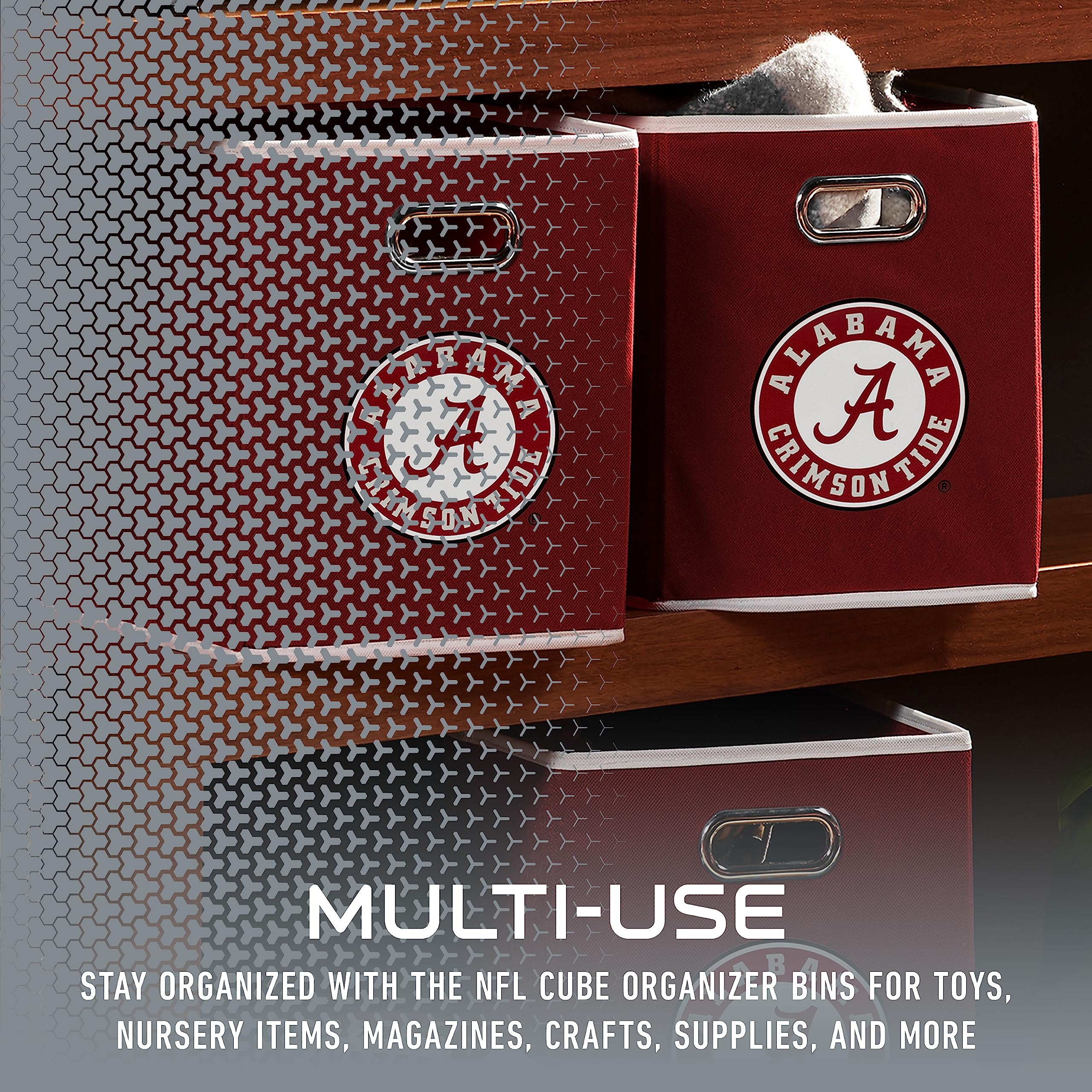 Franklin Sports Ncaa Alabama Crimson Tide Collapsible Storage Bin - Made To Fit Storage Bin Shelf Organizers - 10.5'' X 10.5''