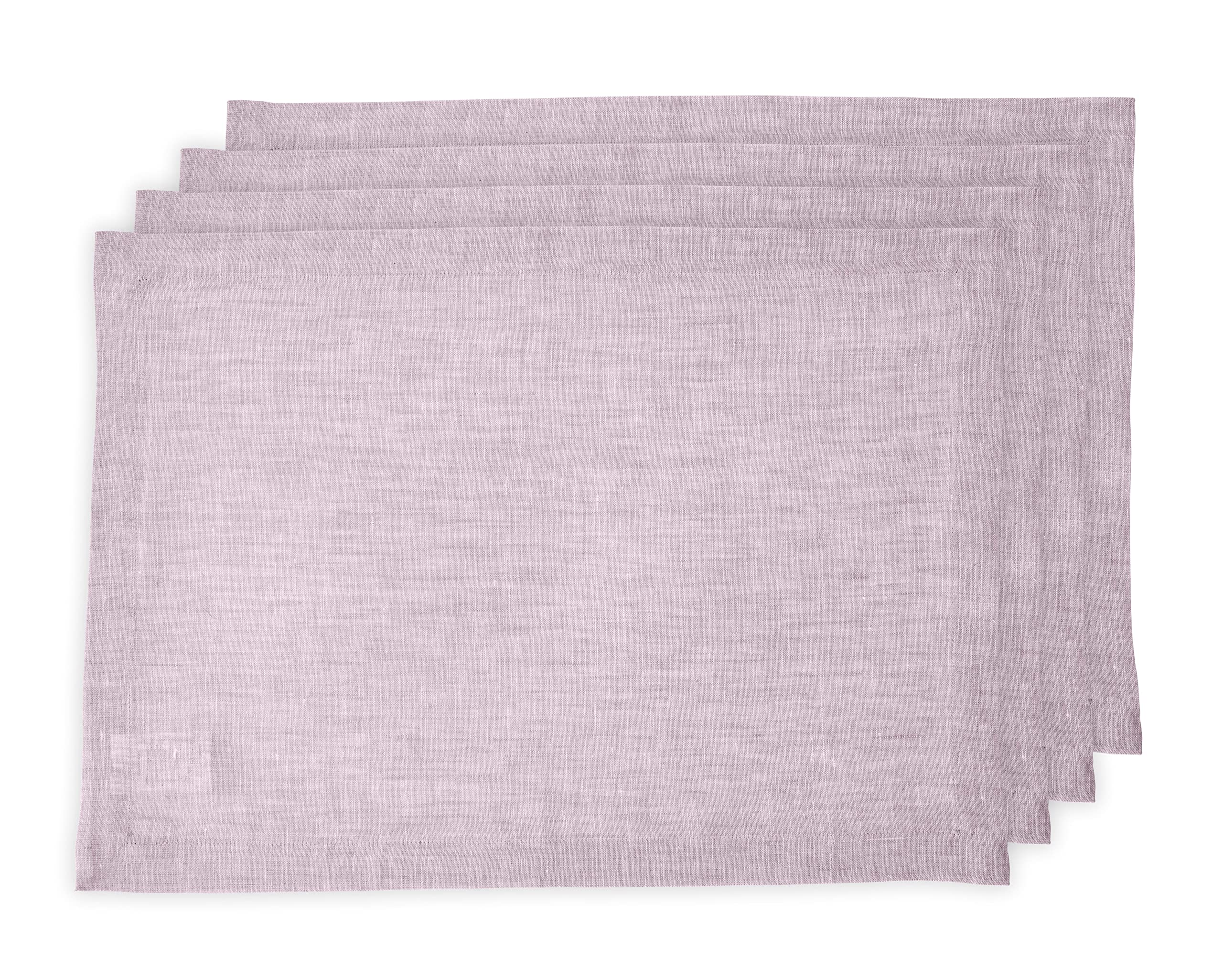 Solino Home Linen Placemats 19'' L X 14'' W Inch - 100% Pure Linen Chambray Lavender Cloth Placemats Set Of 4 - Athena, Washable