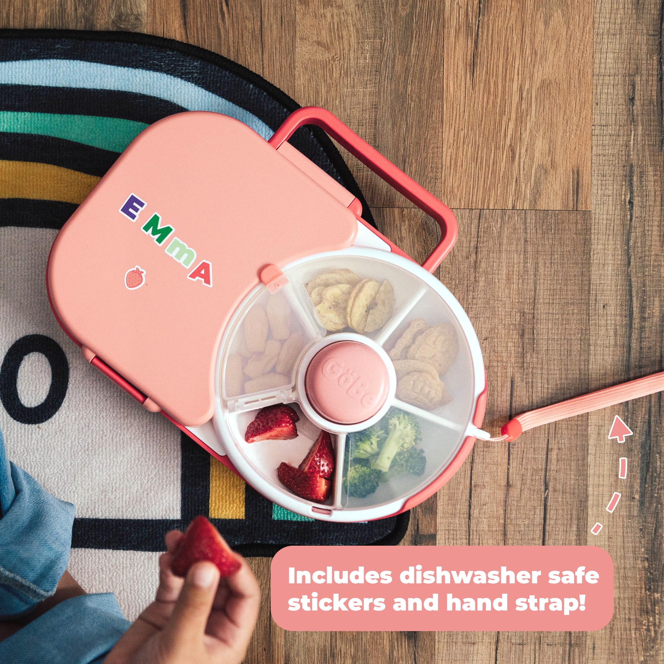 Gobe Kids Lunchbox With Detachable Snack Spinner + Hand Strap & Sticker Sheet, Reusable Bento Style Lunch Container 5 Small +1 L