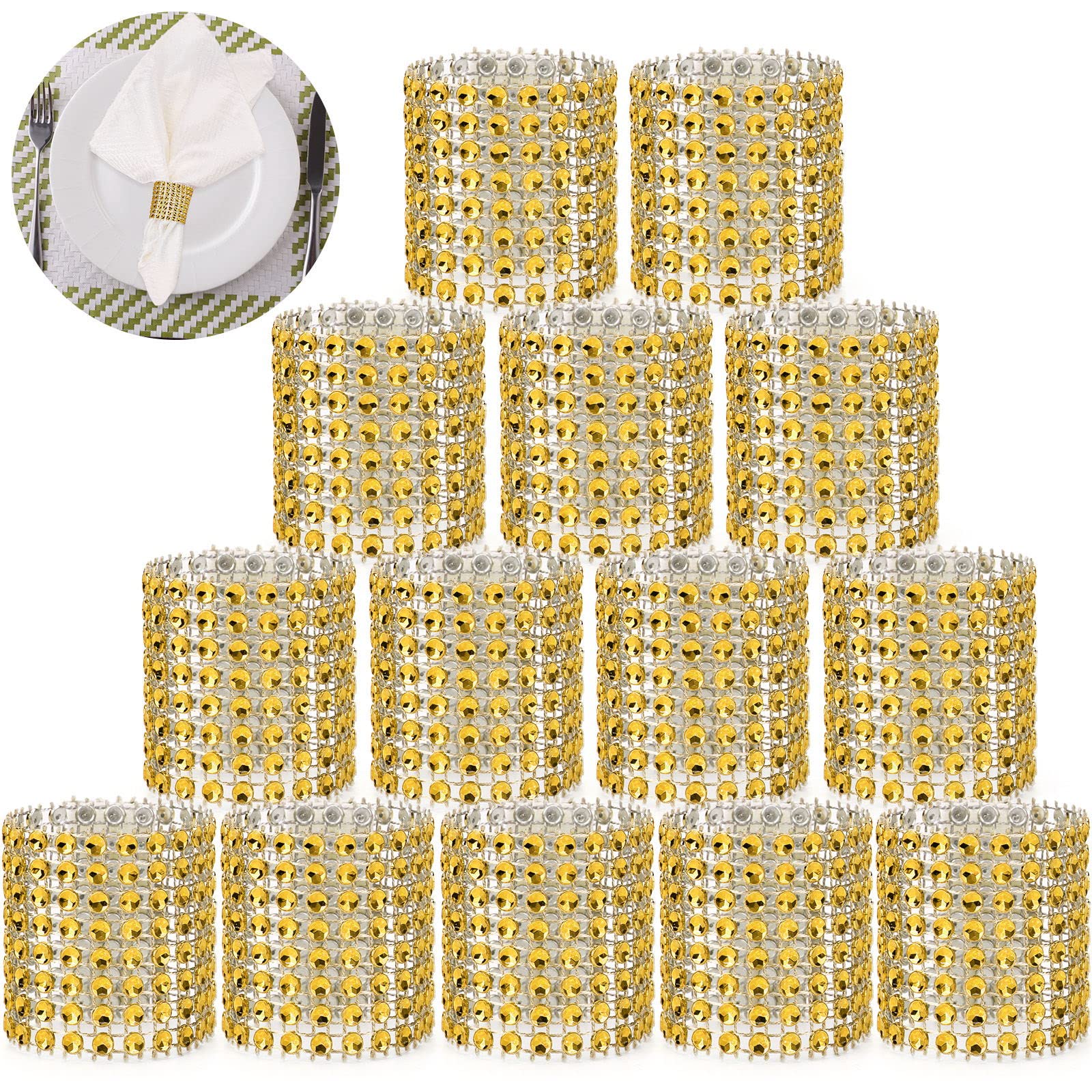 Wotoban Bling Napkin Rings Set Of 150, Rhinestone Gold Napkin Rings Diamond Adornment Napkin Holder Bulk For Wedding, Dinner, Pa