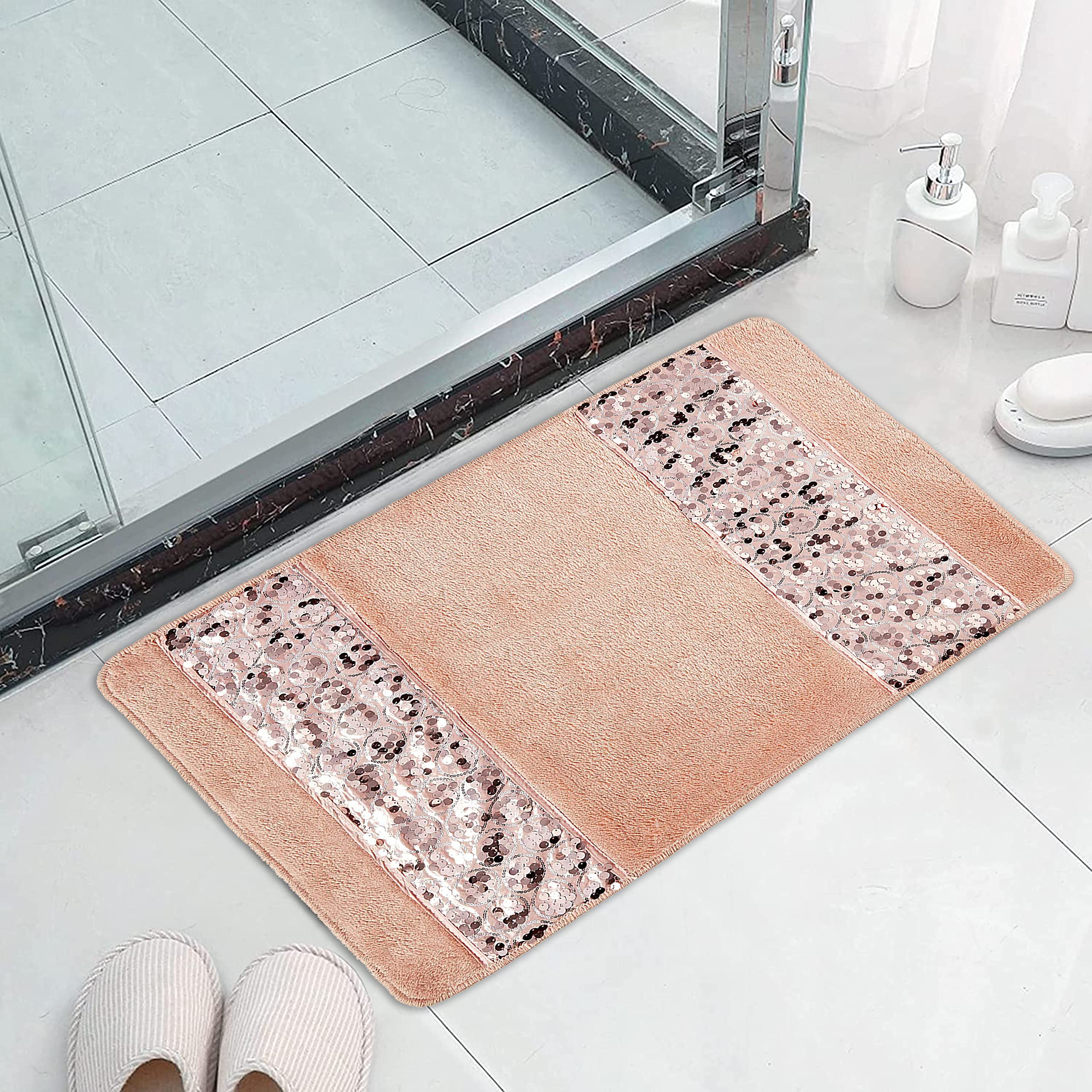 Zahari Home Sinatra Bathroom Rug Classic Bath Rug Stylish Bling Bath Mat, Size 32'' X 21'', Blush