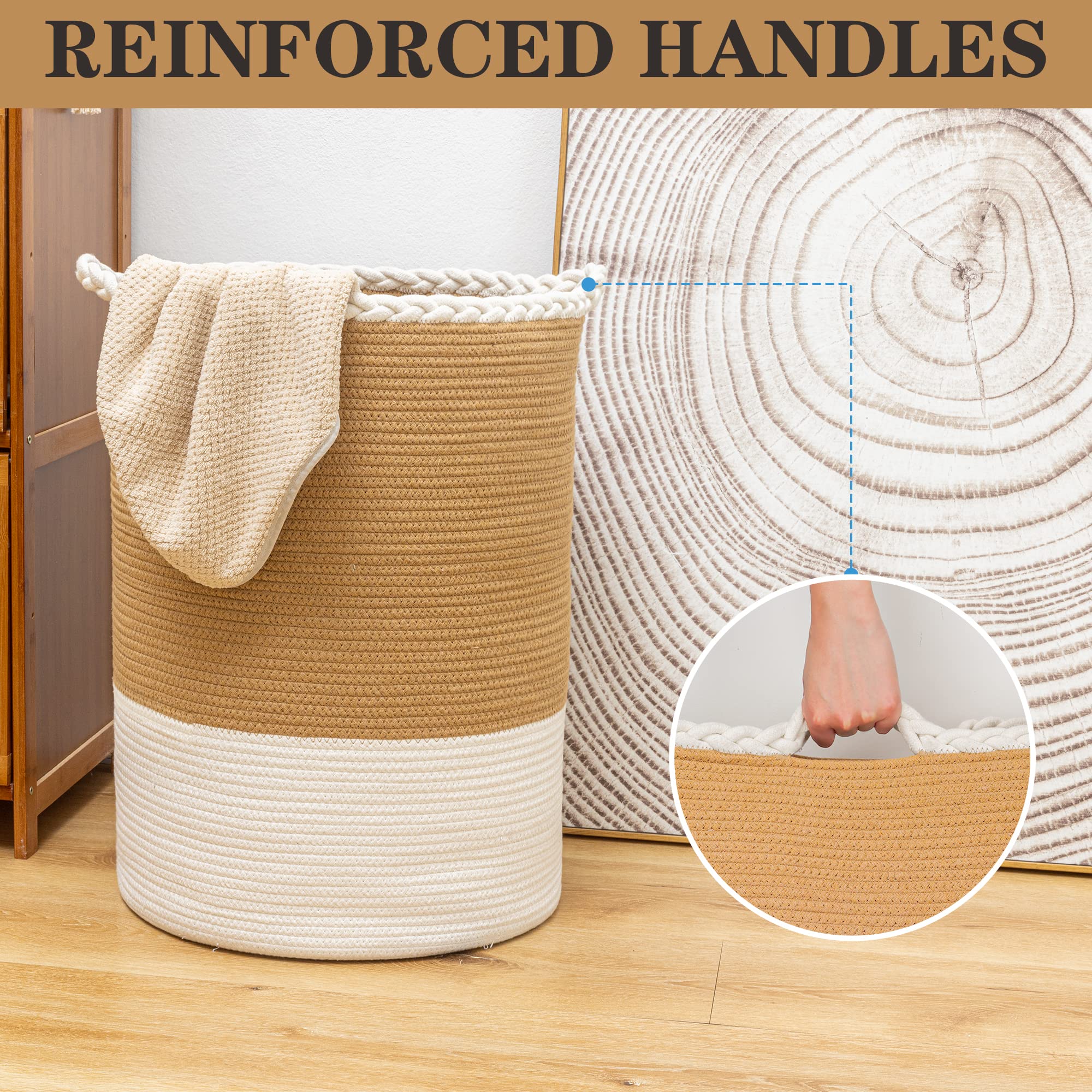 Homlikelan 72L Woven Laundry Basket,Tall Wicker Laundry Basket For Blankets,Clothes,Pillows,Toys,Shoes Large Cotton Laundry Hamp