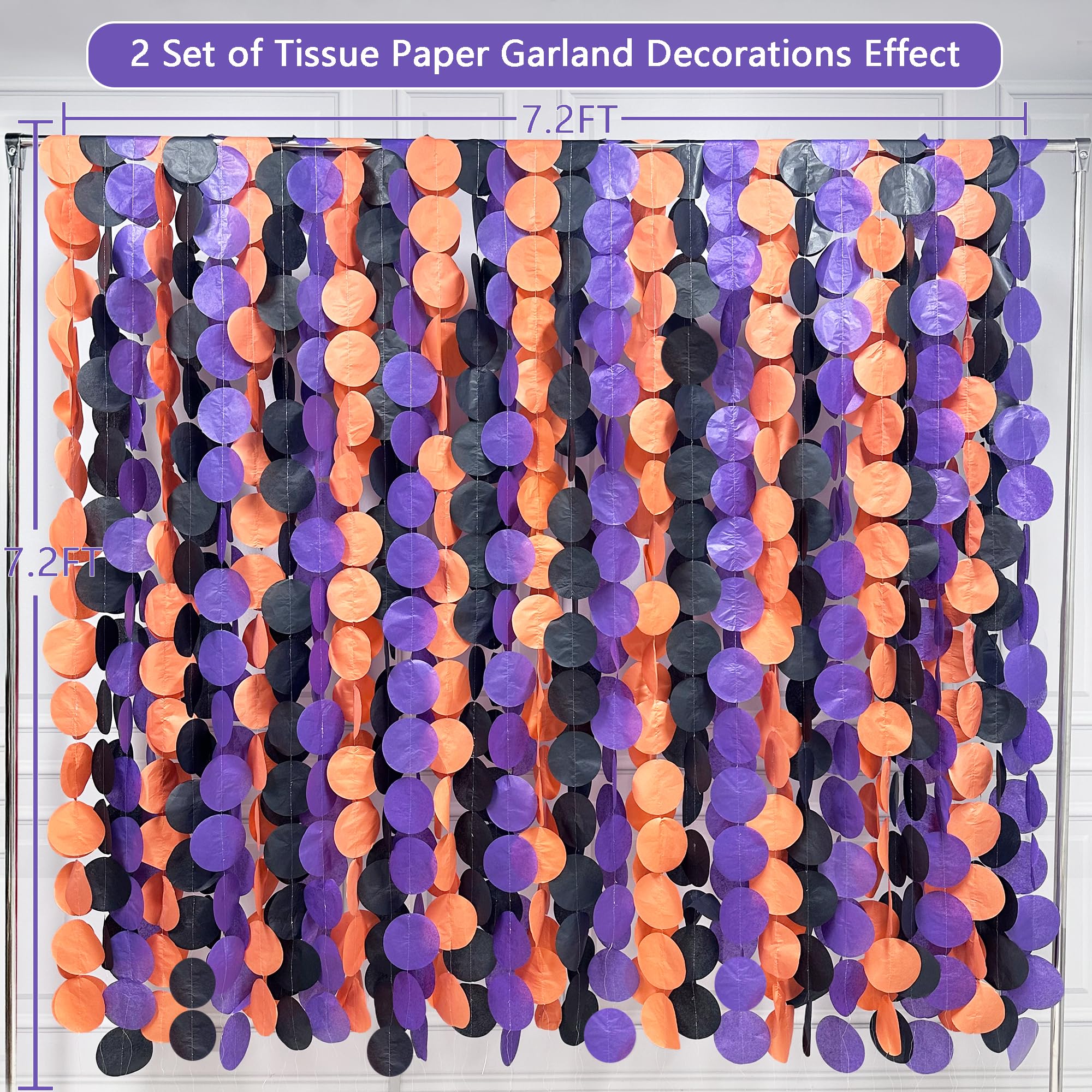 192 Ft Orange Purple Black Party Decorations Polka Dots Streamer Garland Backdrop For Halloween Graduation Birthday Baby Shower
