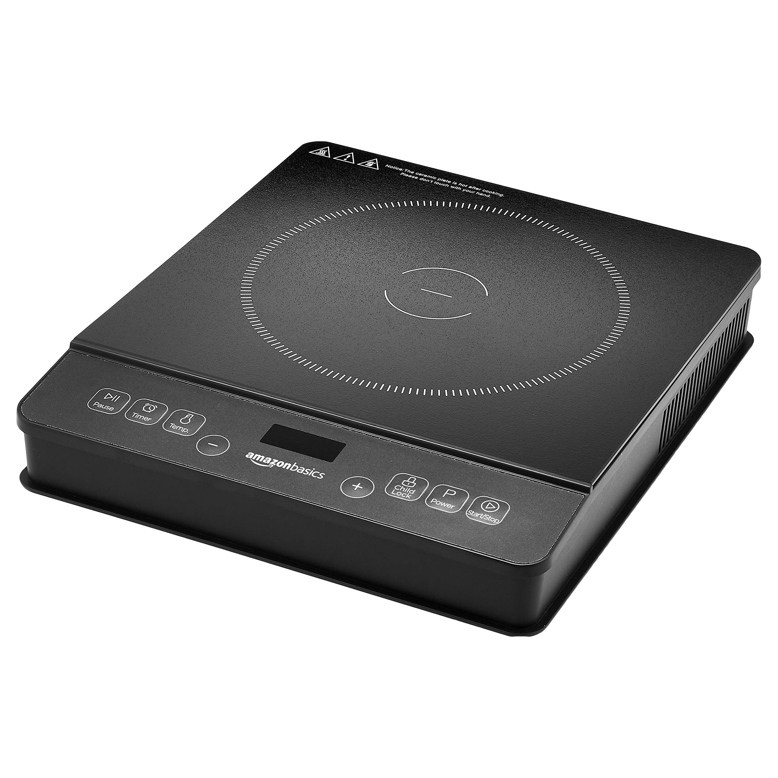Amazon Basics 1800W Portable Electric Induction Cooktop, Burner and Child Lock, Overheat Protection, Timer, 8 Power Settings, Te