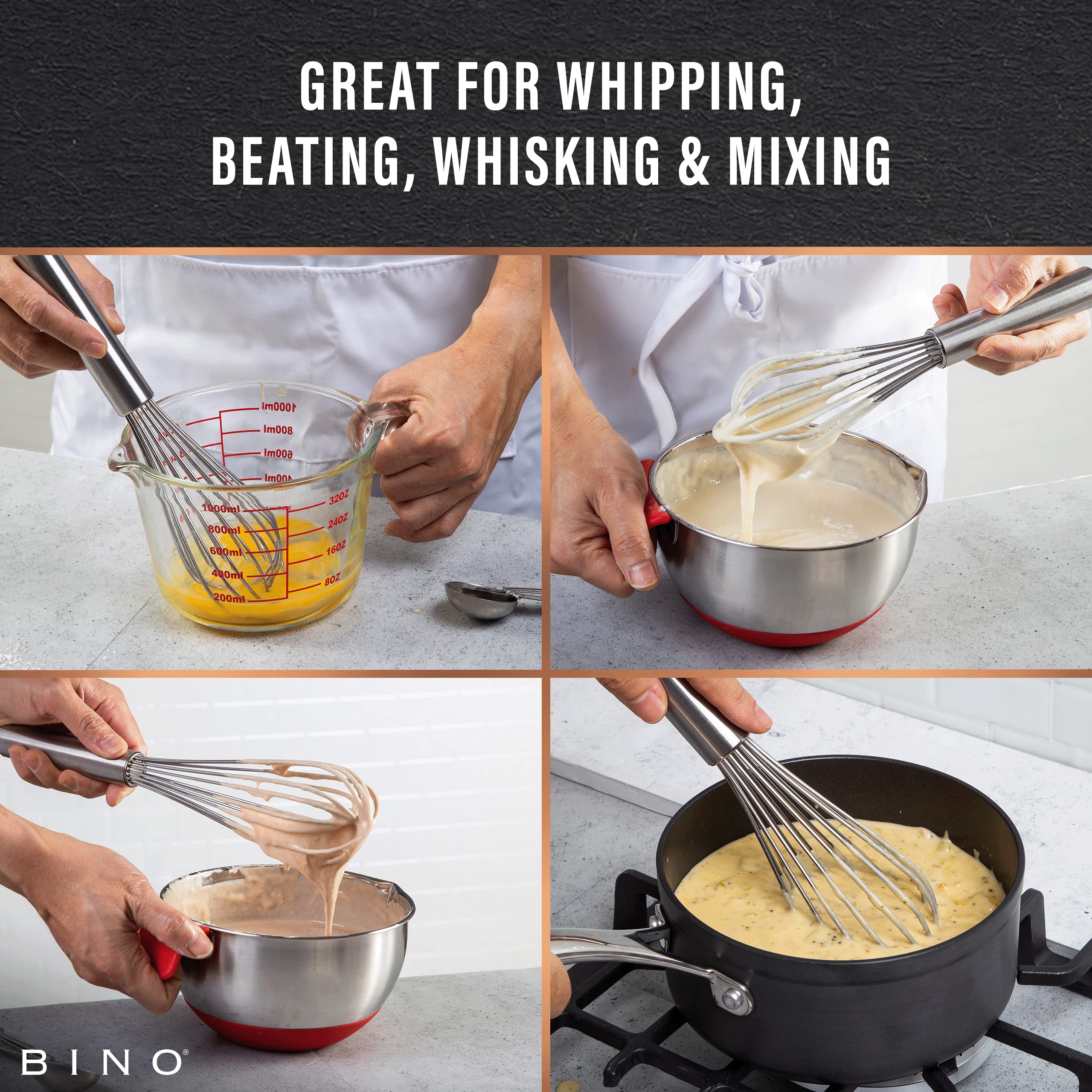 Bino 2-Piece Egg Whisk Set - 12 Inch | Thick Wire Balloon Whisk Set | Manual Egg Beater | Pancake Whisk | Kitchen Whisks For Coo