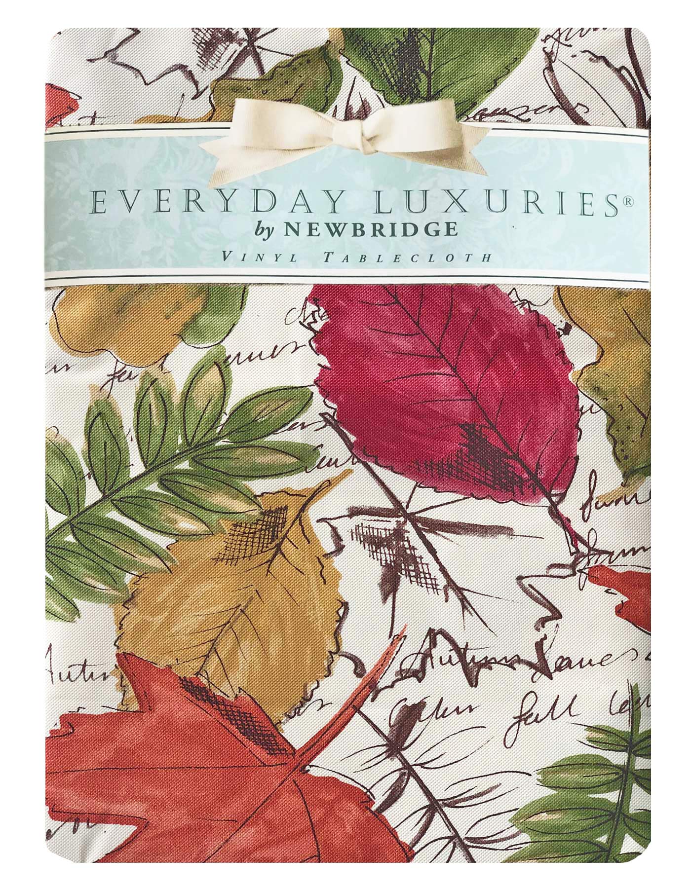 Newbridge Stamped Abstract Autumn Leaves Print Vinyl Flannel Backed Tablecloth  Contemporary Thanksgiving Fall Leaf Wipe Vinyl Tablecloth with Flannel Backing  60  x 102  Oblong/Rectangle