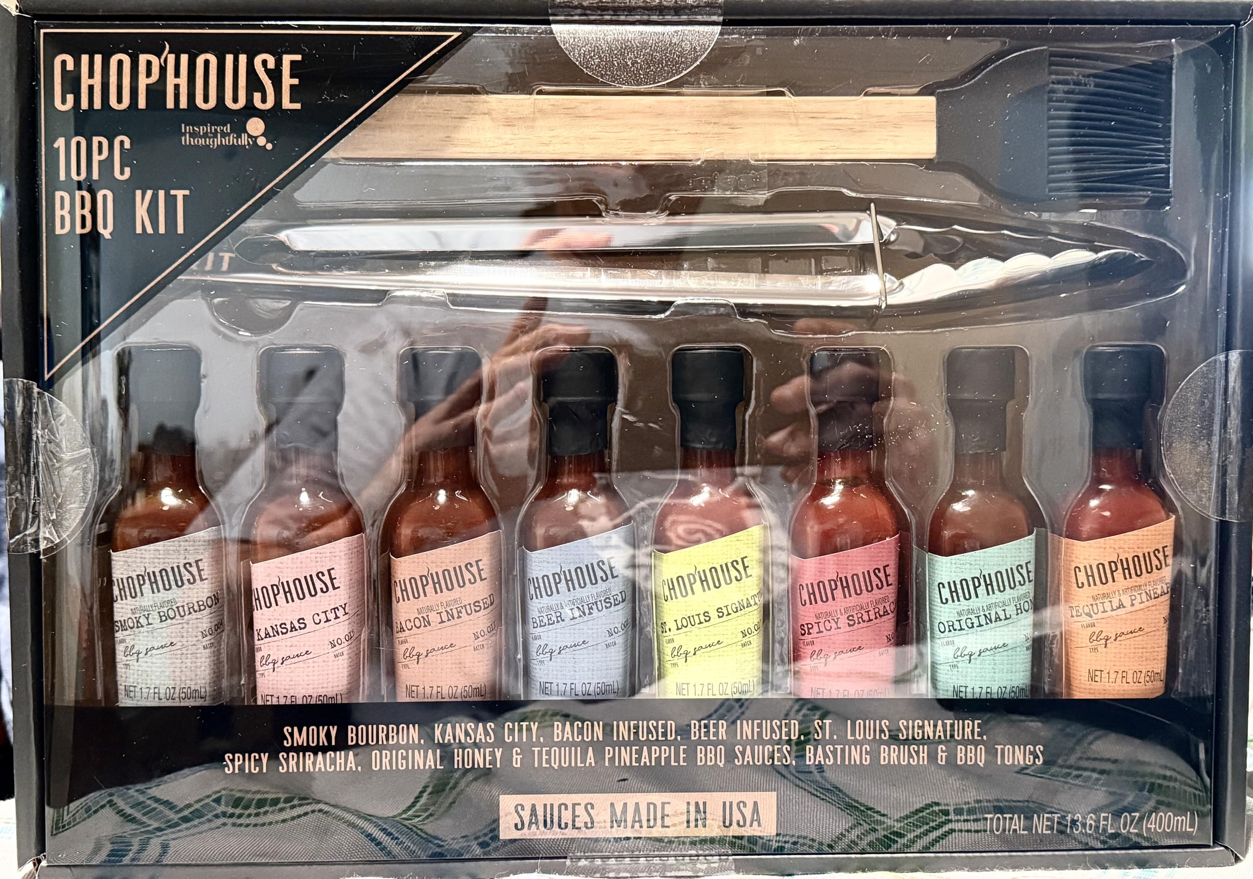 Chophouse BBQ Sauce Gift Set by Thoughtfully - 8 Gourmet BBQ Sauces + Stainless Steel Tongs & Basting Brush - Sweet, Spicy & Smo