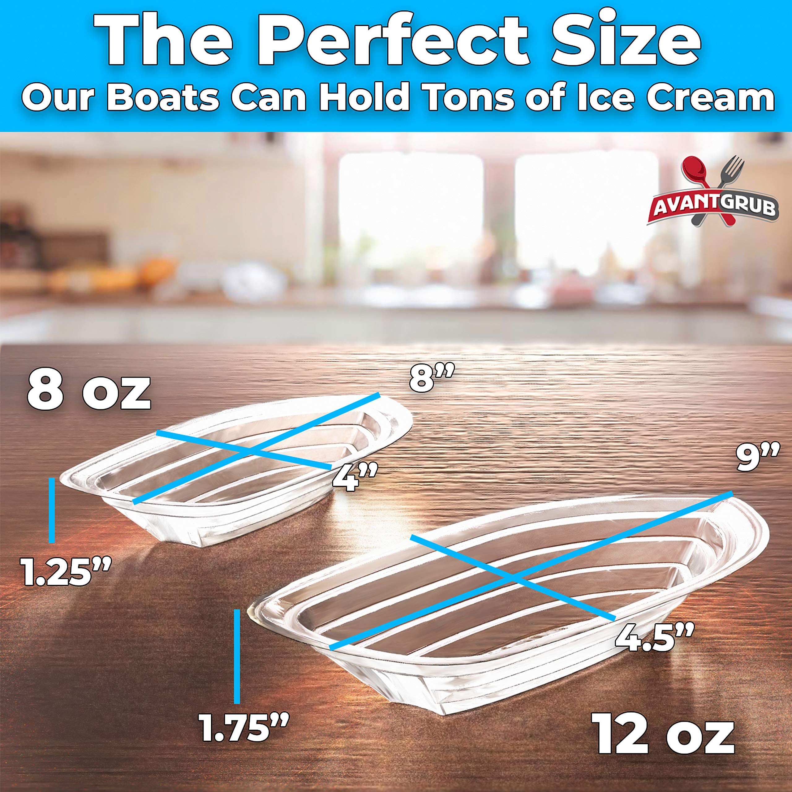 Super Fun, Recyclable Banana Split Boats 250 Pack. Best Long, 12 Oz Disposable Ice Cream Sundae Bowls. Perfect Plastic Sunday Cu