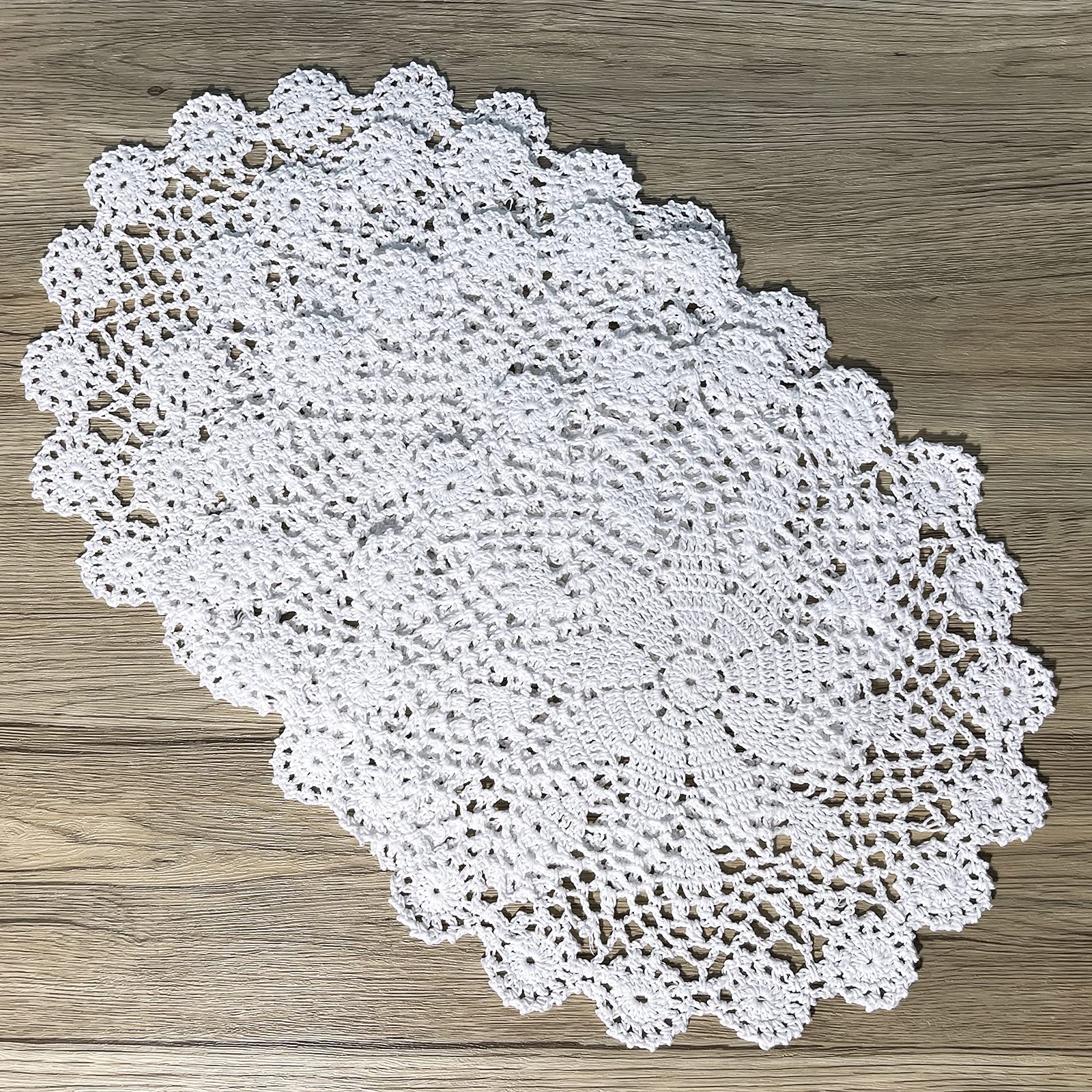 Phantomon 12 Inch Round Doilies Crochet Handmade Lace Placemats 100% Cotton Knitted Coasters, Pack Of 4 (White)