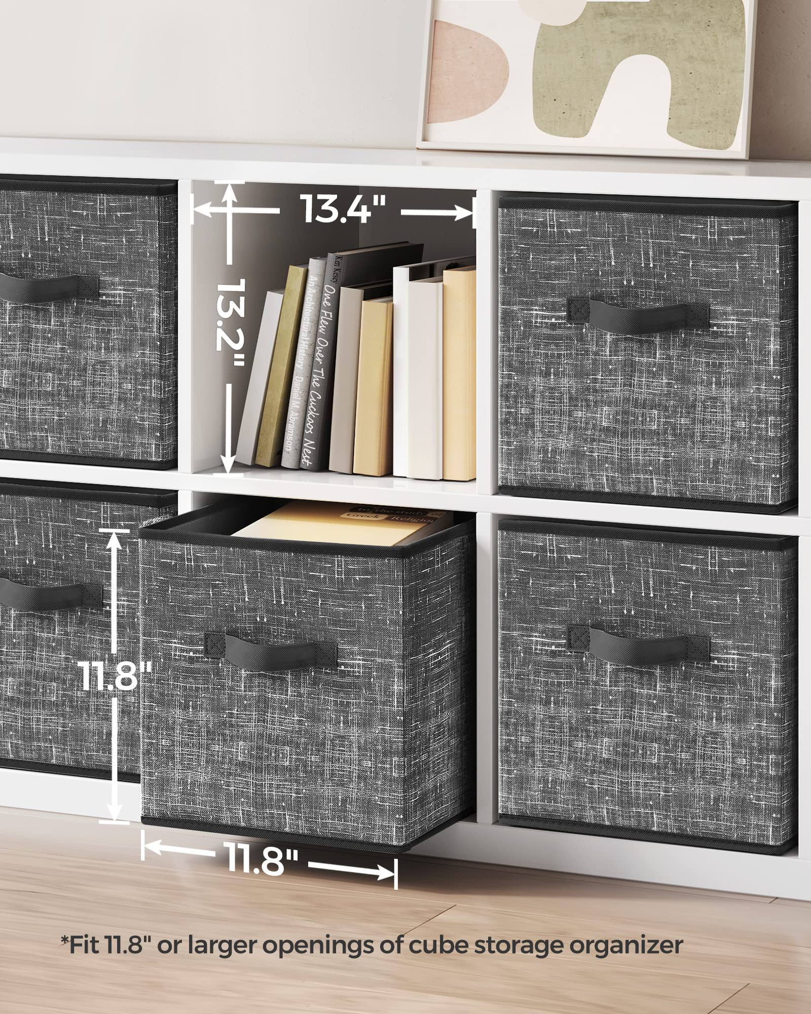 Songmics Storage Cubes, 11.8-Inch Non-Woven Fabric Bins With Double Handles, Set Of 6, Closet Organizers For Shelves, Foldable,
