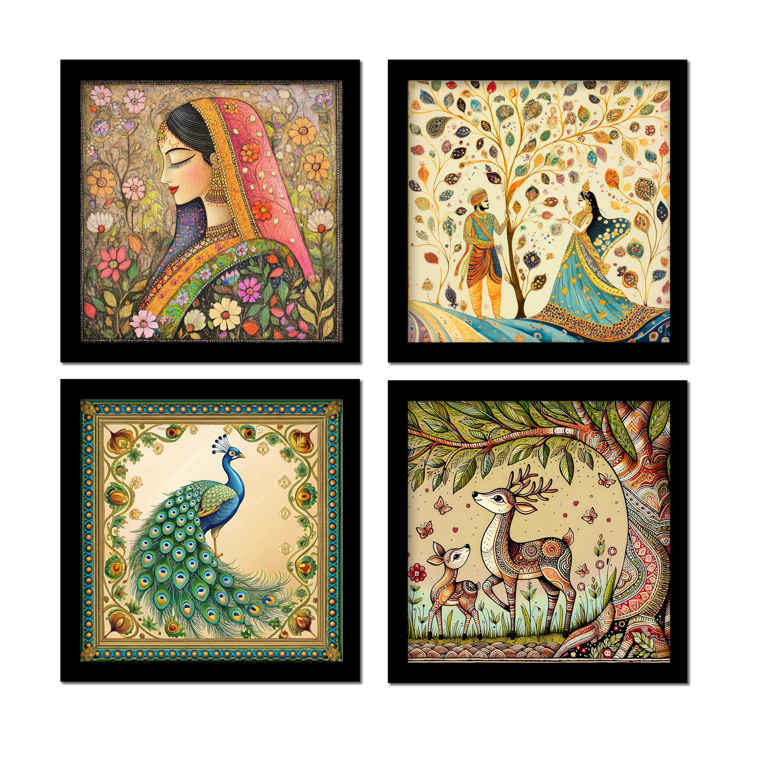 Rousrie Madhubani Art Framed Painting For Home, Living Room, Hall | Traditional Rajasthani Pichwai Art Paitnings With Frame For 