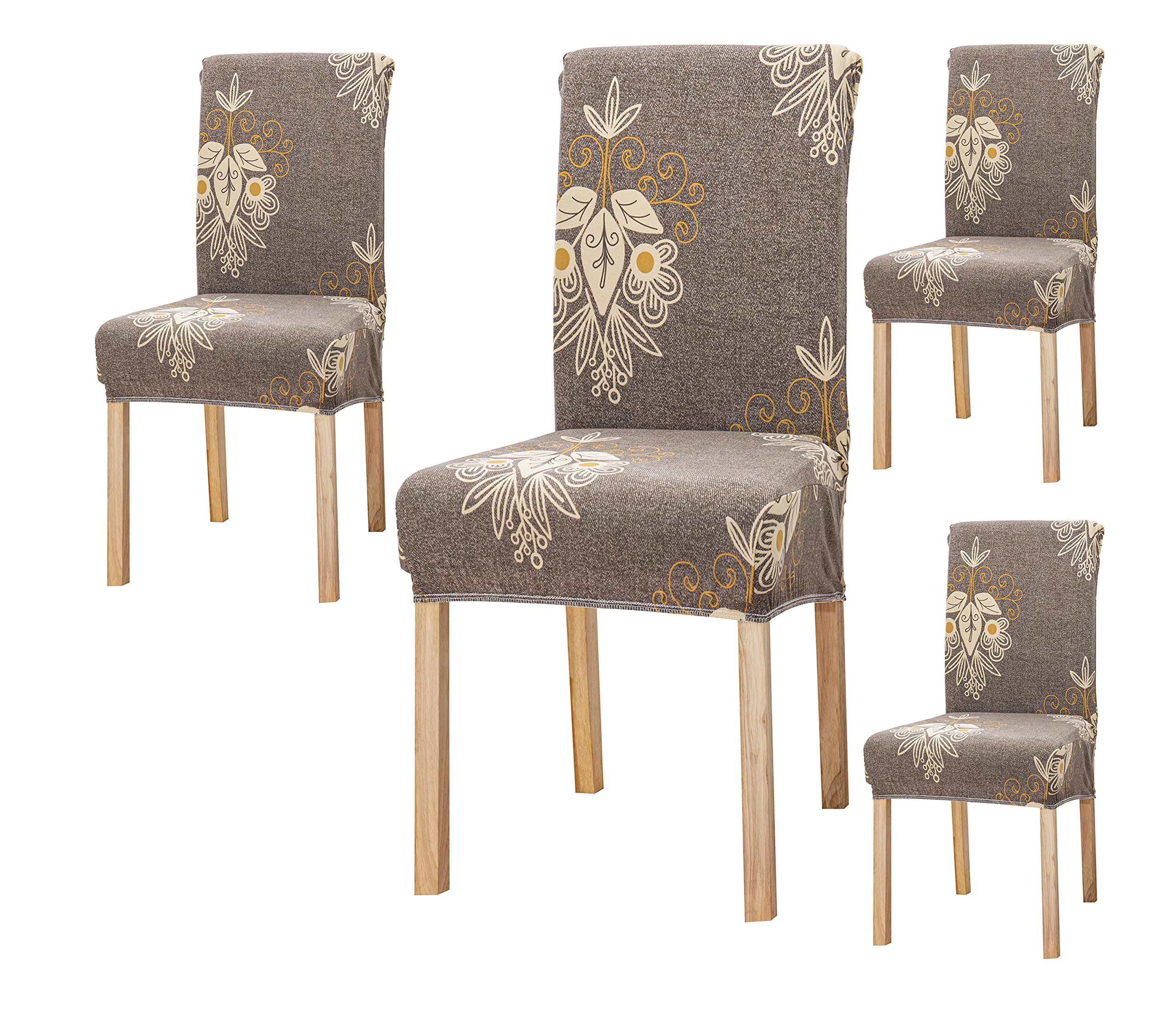 House Of Quirk Elastic Chair Cover Stretch Removable Washable Short Dining Chair Cover Protector Seat Slipcover (Pack 4, Beige B
