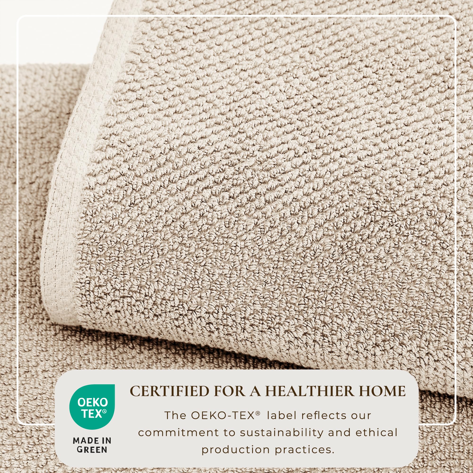 Great Bay Home Taupe Bath Towels - 100% Cotton, Absorbent, Quick-Drying, 4 Pack, 54x27 Inches