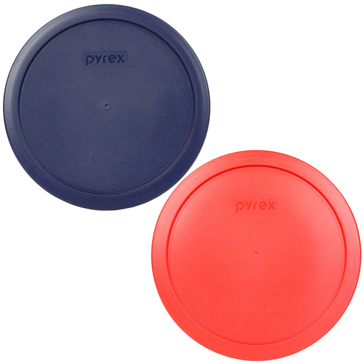 Pyrex (1) 7402-Pc 6-7 Cup Blue & (1) 7402-Pc 6-7 Cup Red Lid Made In The Usa
