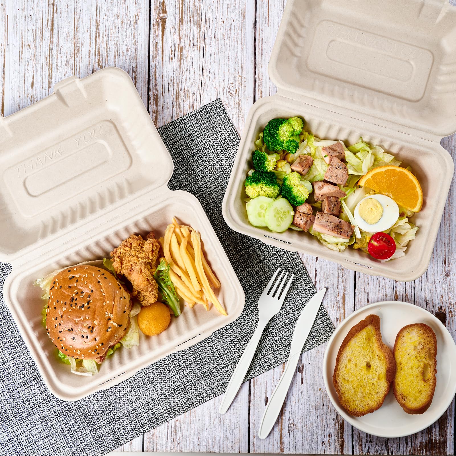 ECOLipak 75 Pack Clamshell Take Out Food Containers  100% Compostable To Go Containers Disposable  9X6 Heavy-Duty To Go Boxes  Eco-Friendly Biodegradable To Go Containers For Food